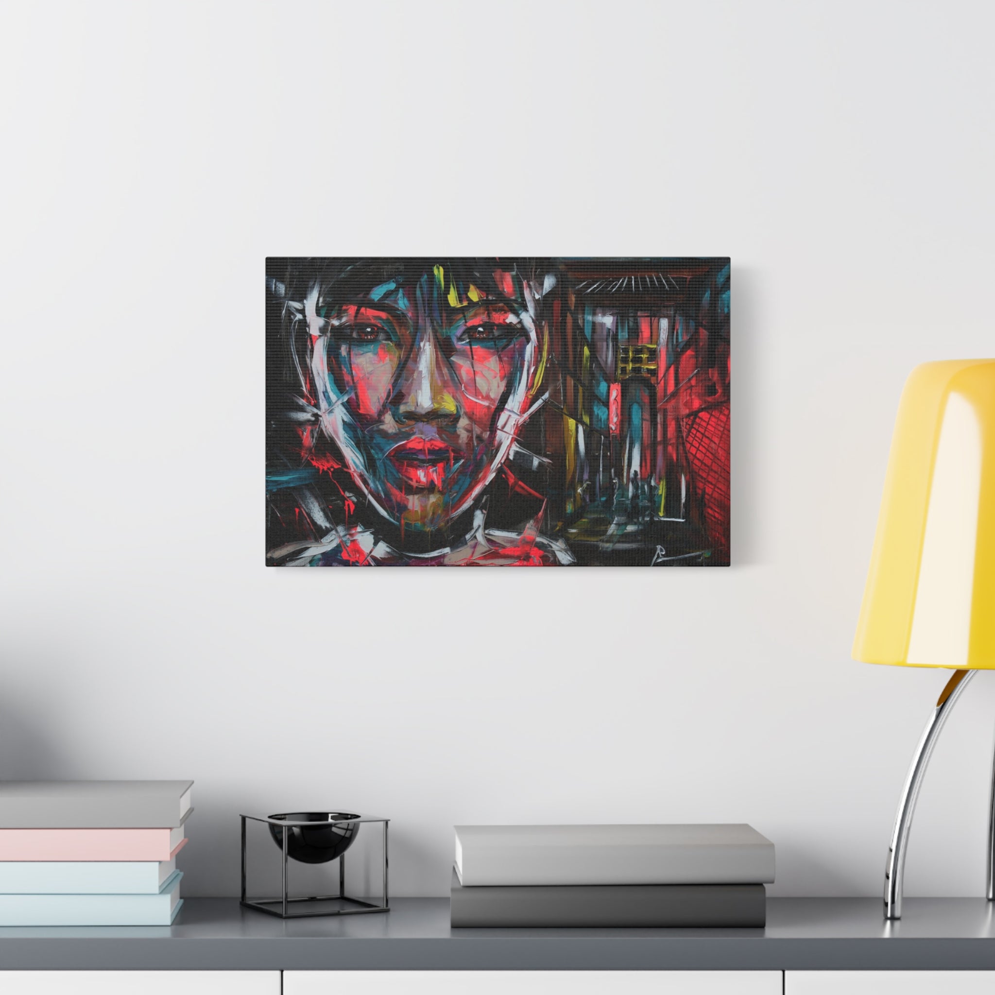 Abstract Neon Portrait Canvas — Urban Asian Street Art Matte Stretched Wall Art 