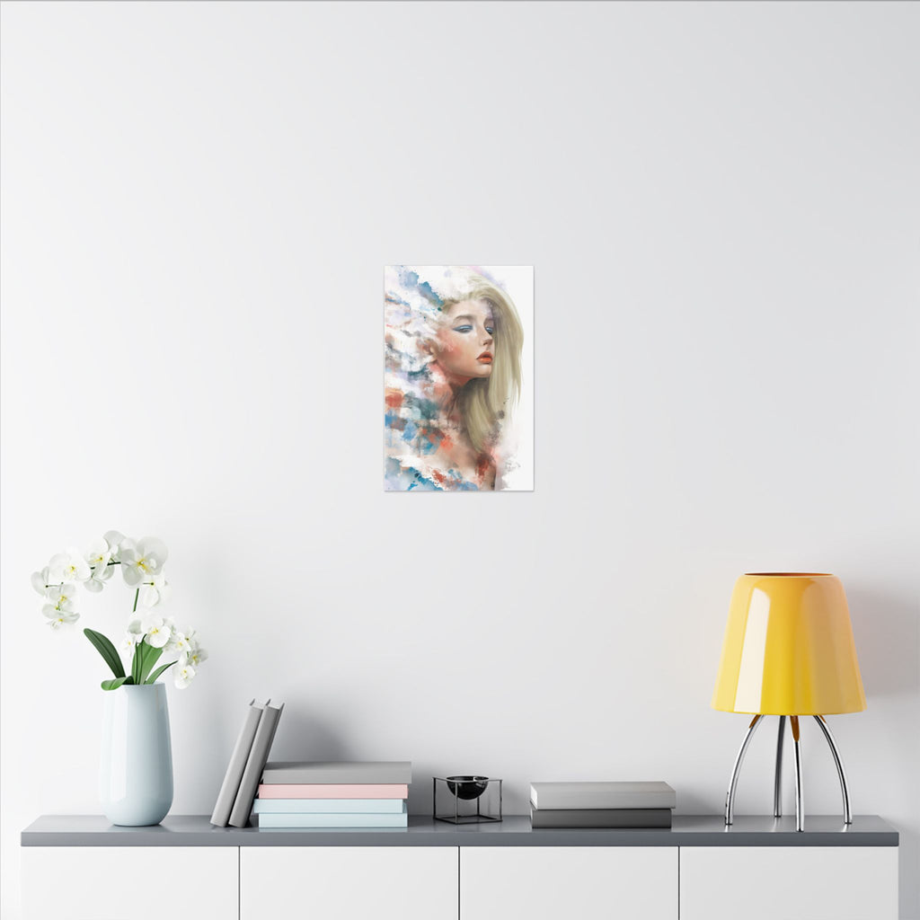 Watercolor Portrait Canvas — Dreamy Female Face Wall Art, Matte Stretched Print