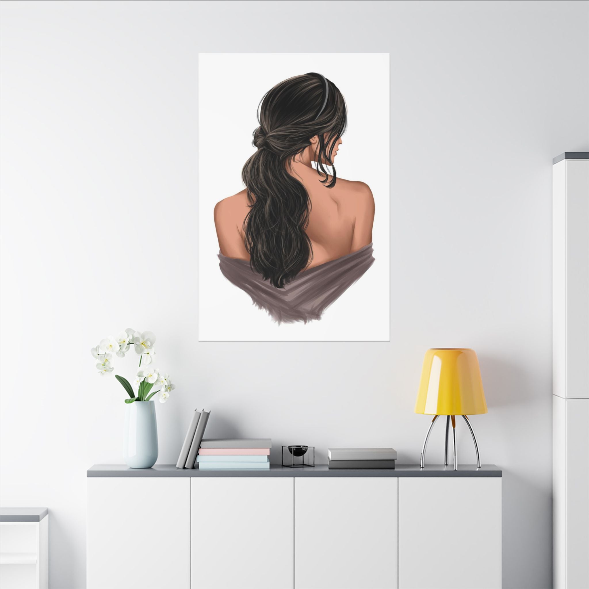 Portrait Canvas Print — Woman Back View with Loose Ponytail 