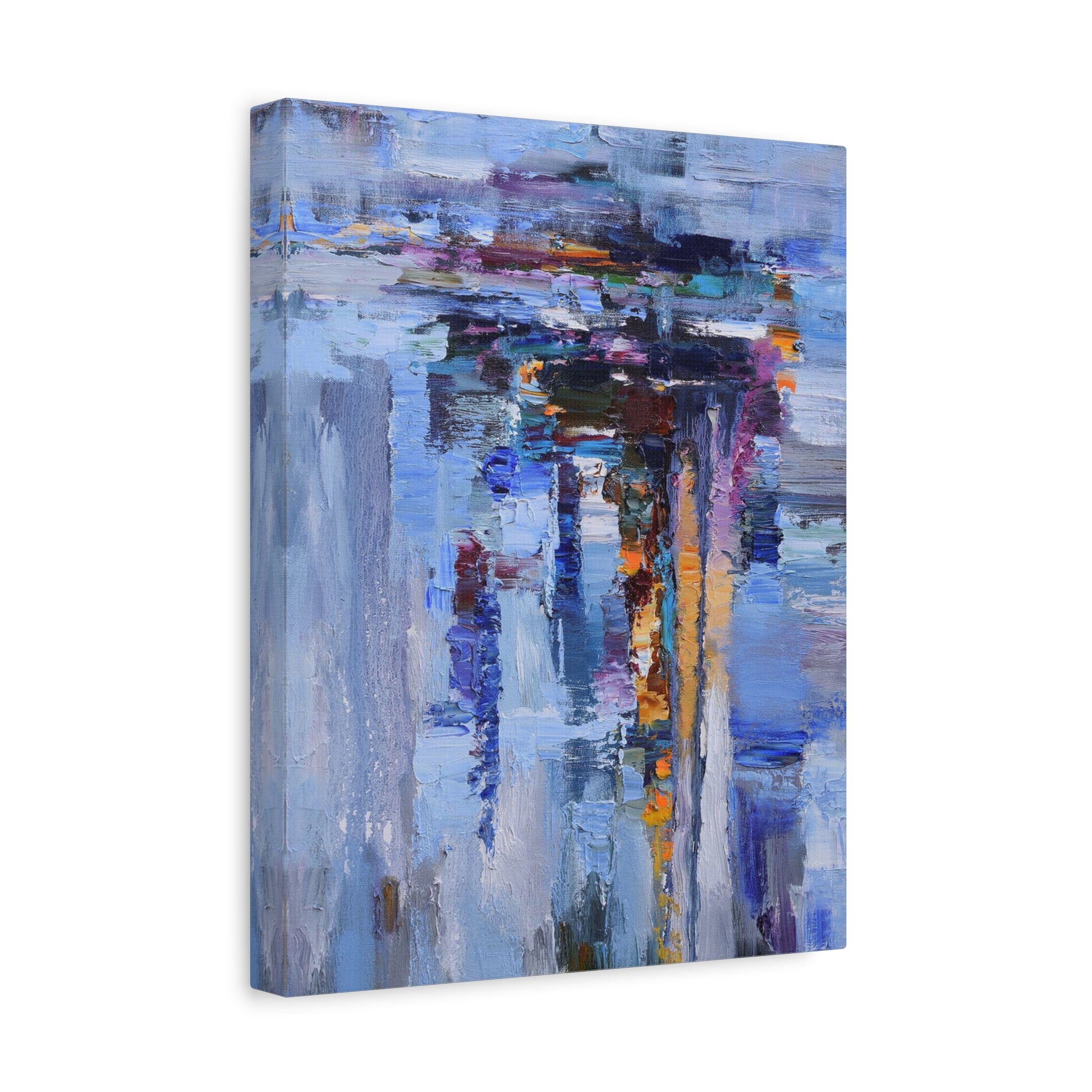 Abstract Blue Cityscape Canvas Print – Modern Stretched Matte Wall Art 