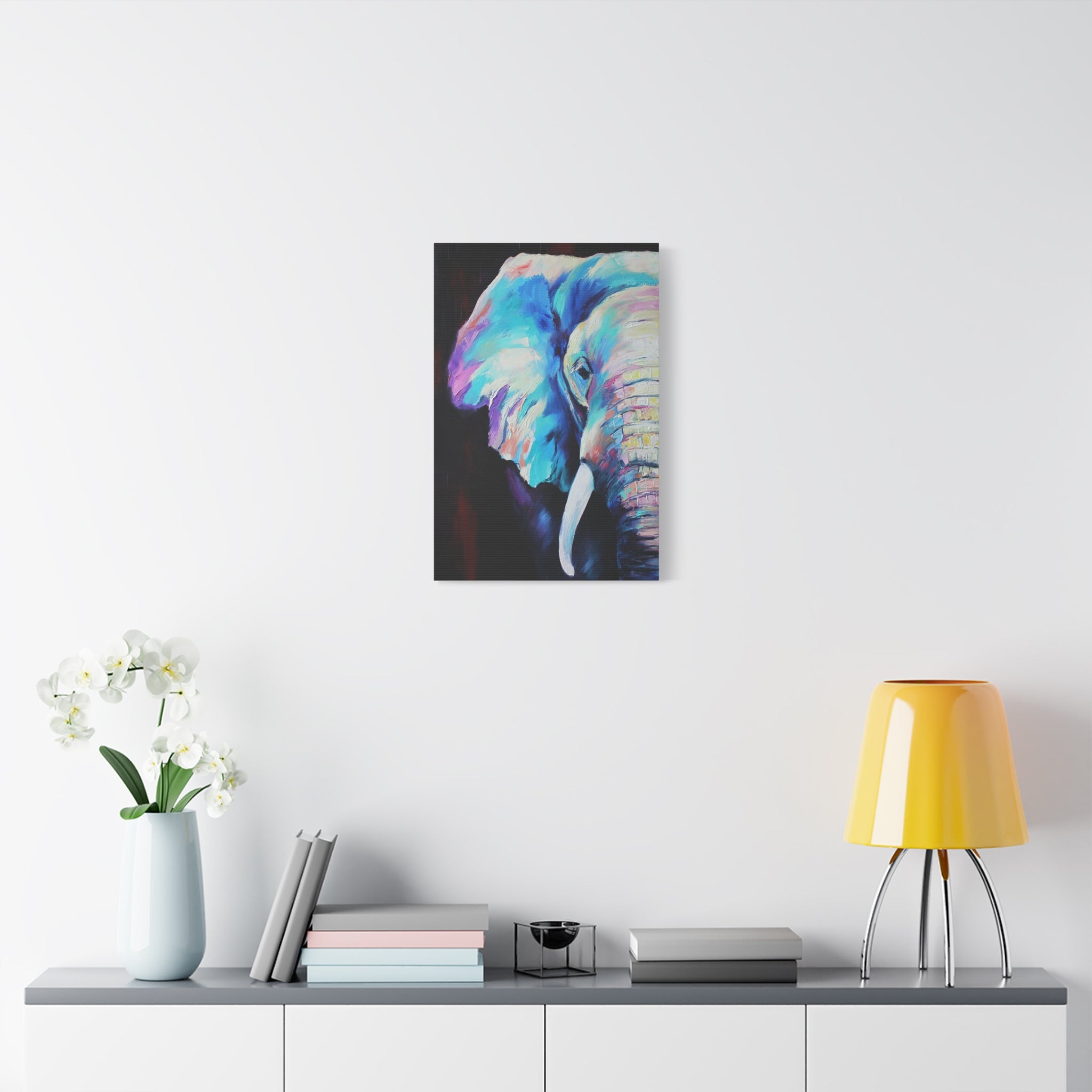 Vibrant Colorful Elephant Matte Stretched Canvas Wall Art