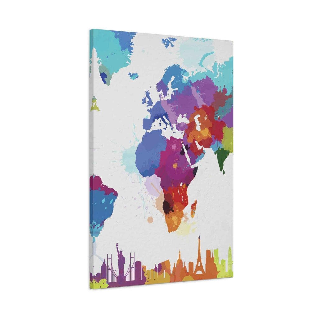 Colorful World Map Canvas Print - Watercolor Travel Map Wall Art for Home Decor - TheKaraHan