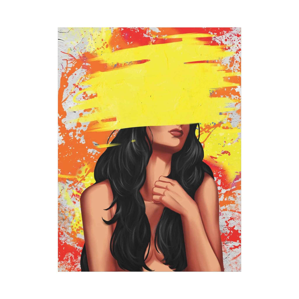 Abstract Femme Nude Art – Yellow Paint Stroke Portrait Canvas - TheKaraHan