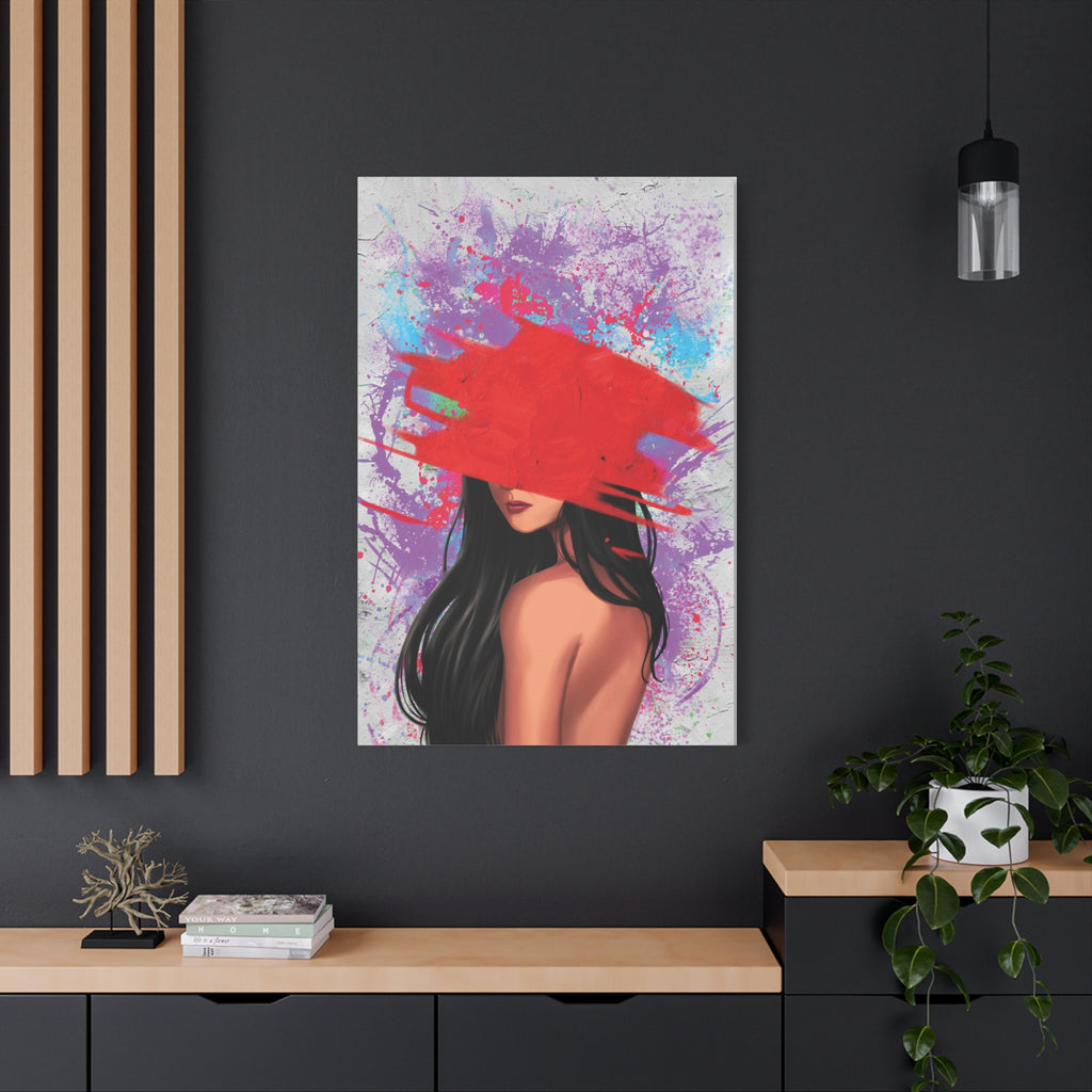 Abstract Red Brushstroke Woman — Matte Stretched Canvas Wall Art 