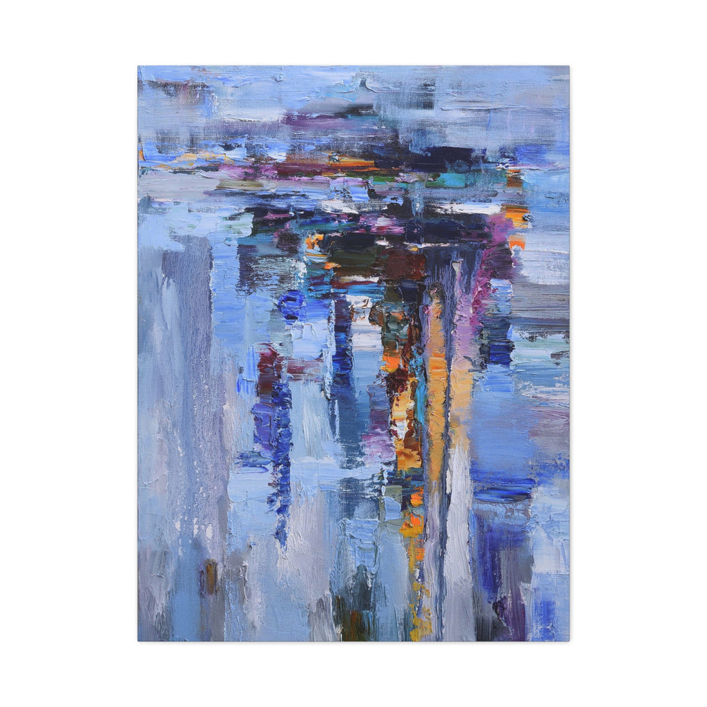 Abstract Blue Cityscape Canvas Print – Modern Stretched Matte Wall Art - TheKaraHan