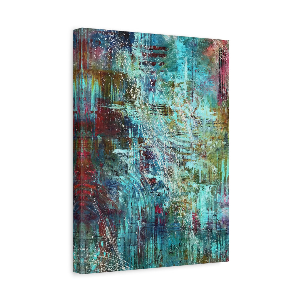 Abstract Teal & Gold Matte Canvas Art - Stretched Wall Decor