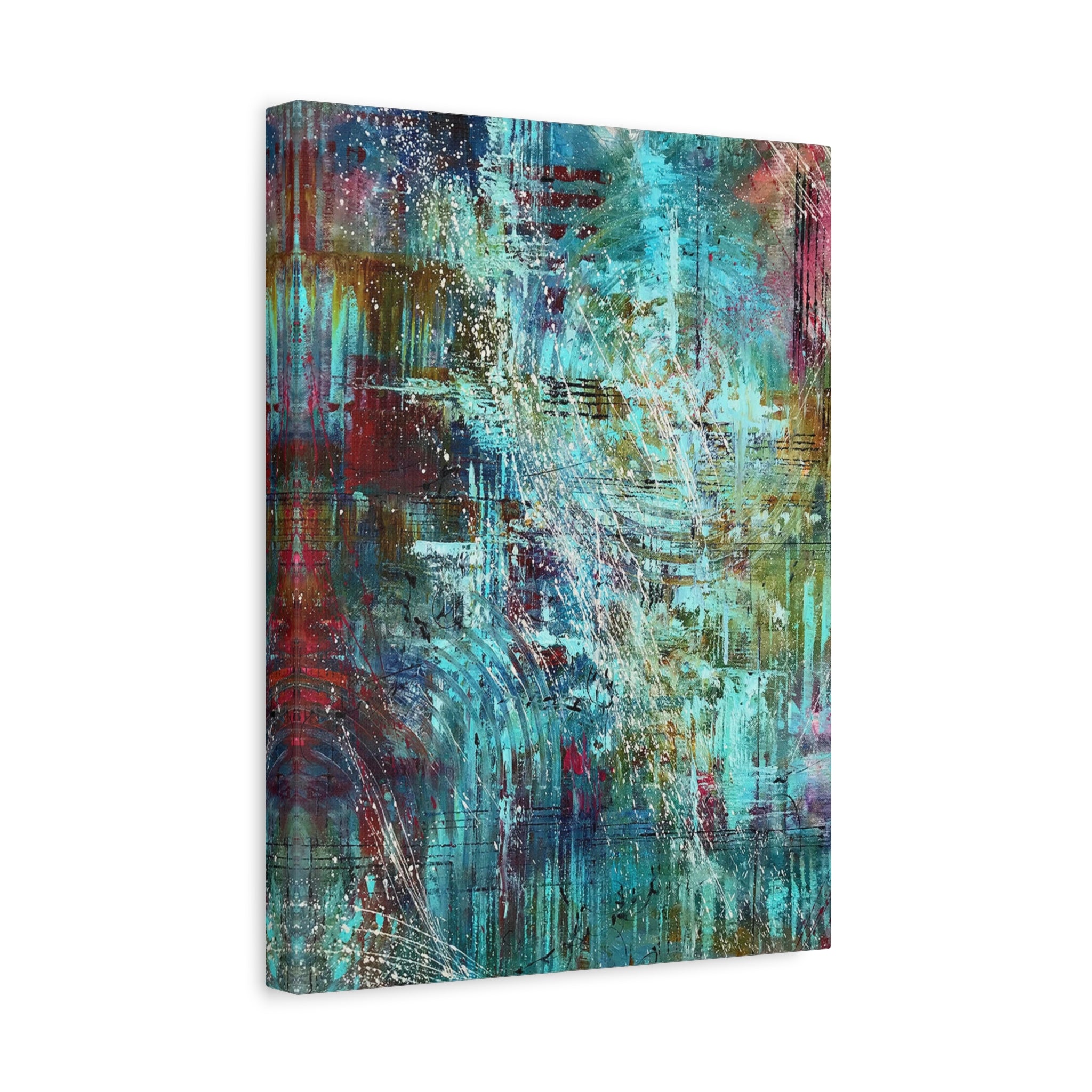 Abstract Teal & Gold Matte Canvas Art - Stretched Wall Decor