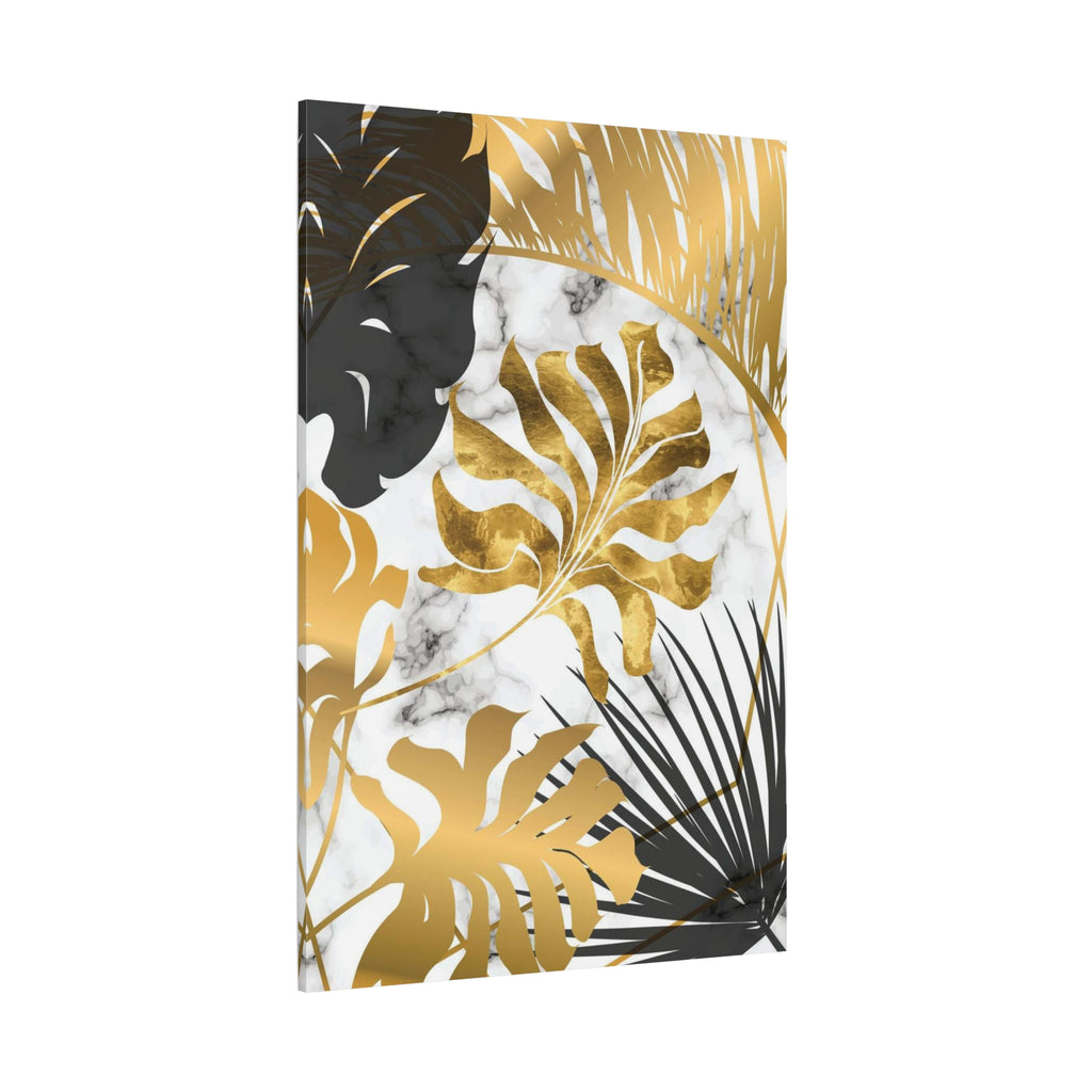 Gold & Black Tropical Leaves Canvas Wall Art — Modern Marble Botanical Print 