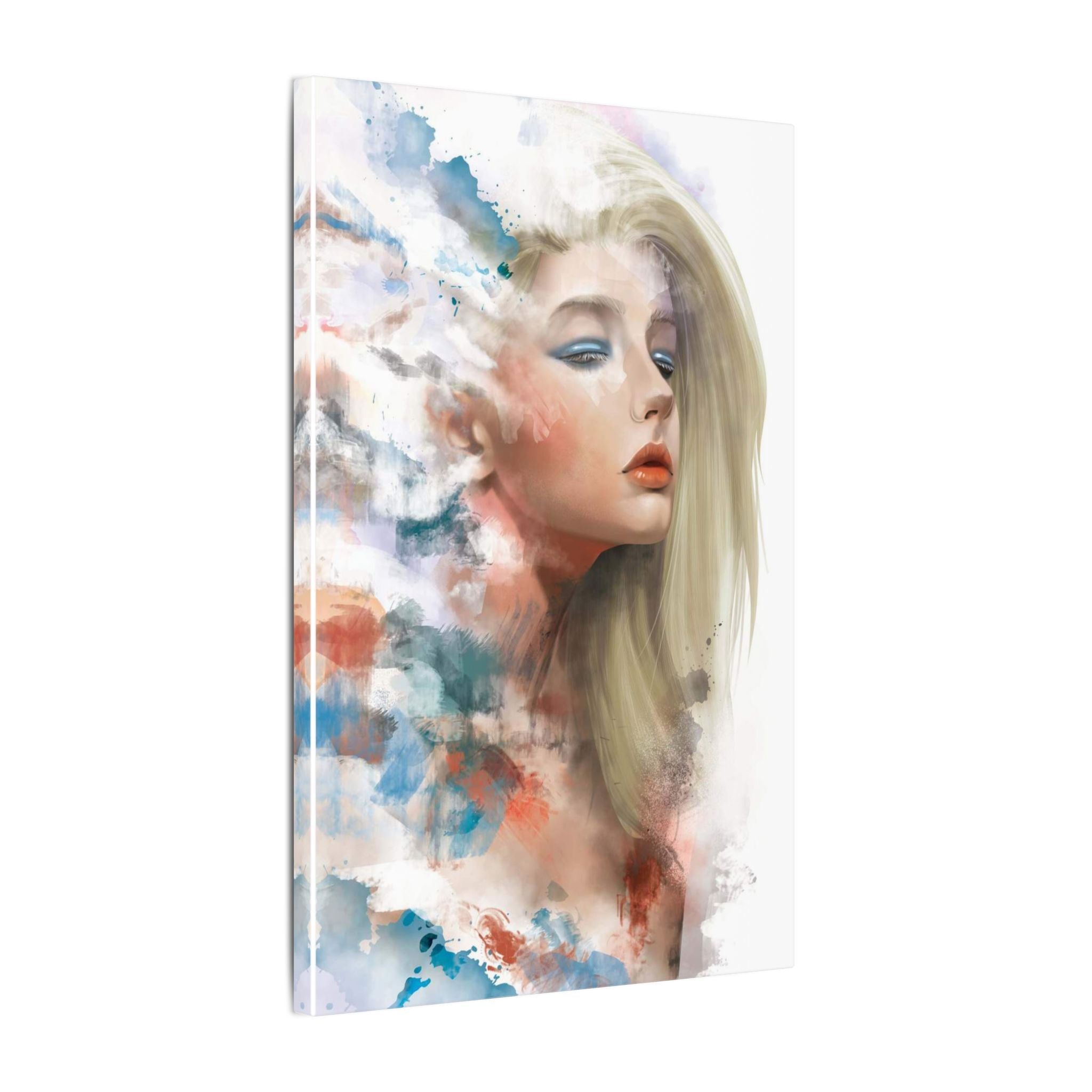 Watercolor Portrait Canvas — Dreamy Female Face Wall Art, Matte Stretched Print