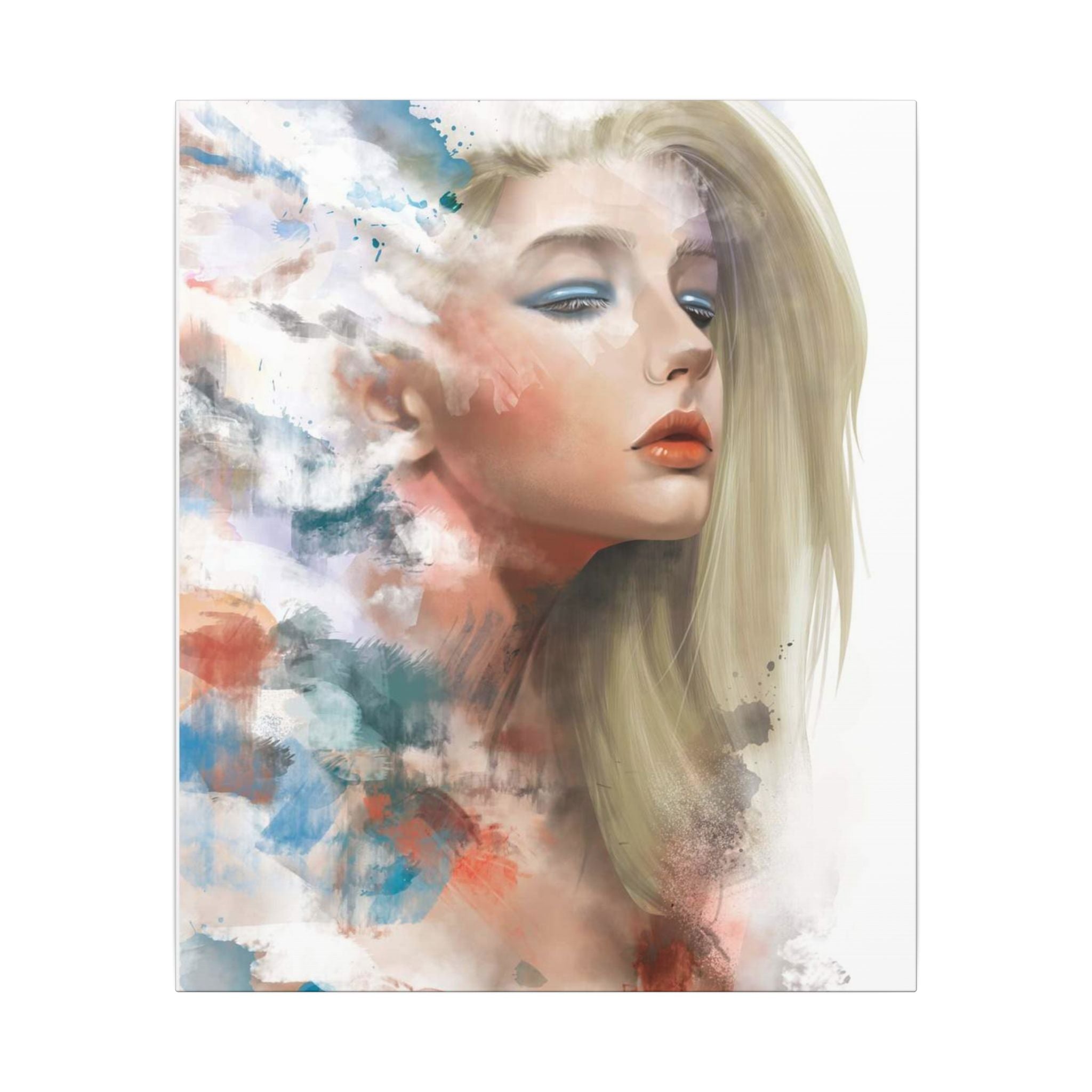 Watercolor Portrait Canvas — Dreamy Female Face Wall Art, Matte Stretched Print 