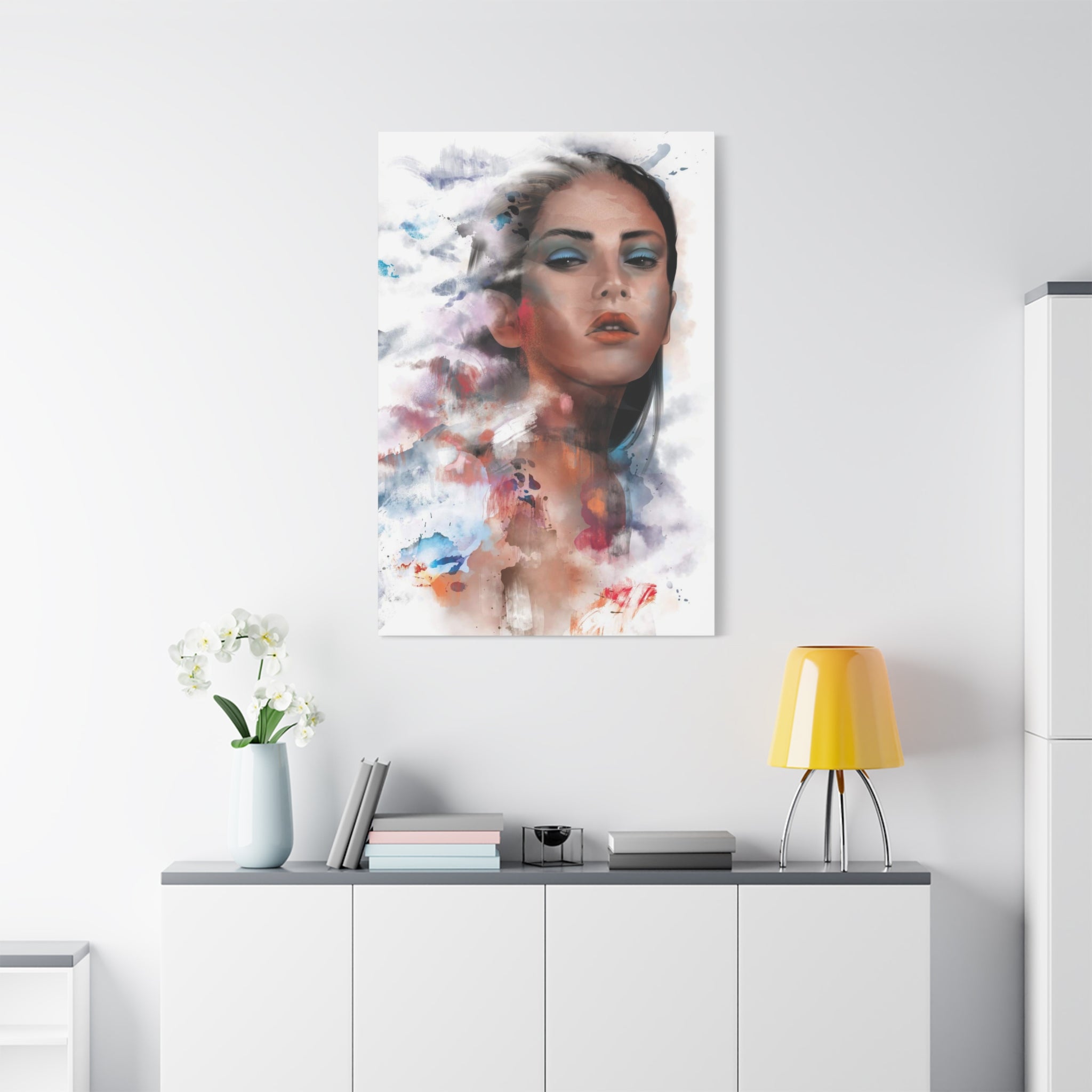 Watercolor Portrait Canvas Print — Ethereal Female Face Matte Stretched Art