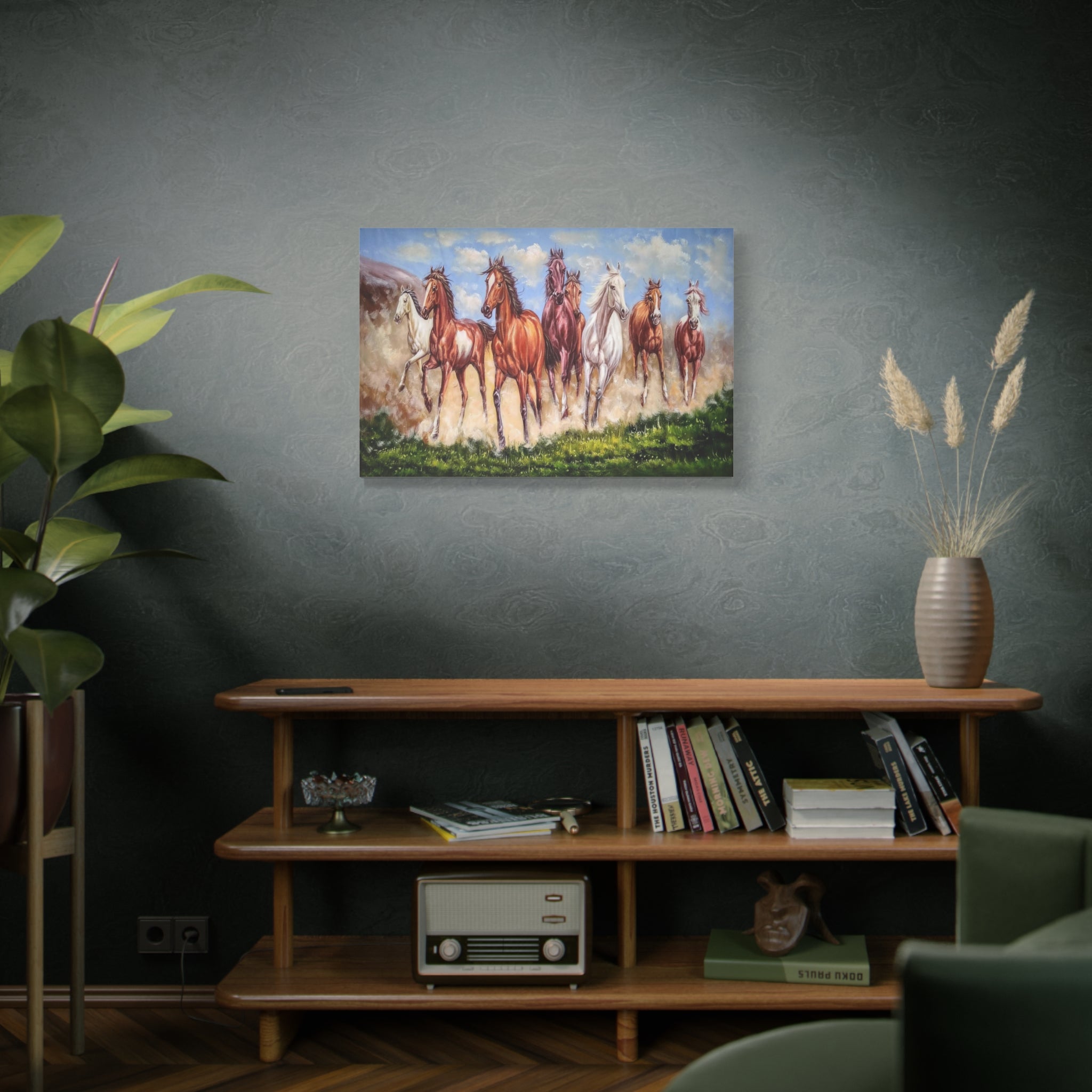 Running Horses Canvas Wall Art — Matte Stretched Horse Painting 