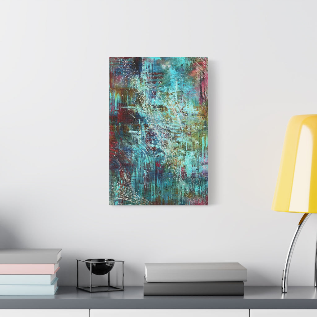 Abstract Teal & Gold Matte Canvas Art - Stretched Wall Decor