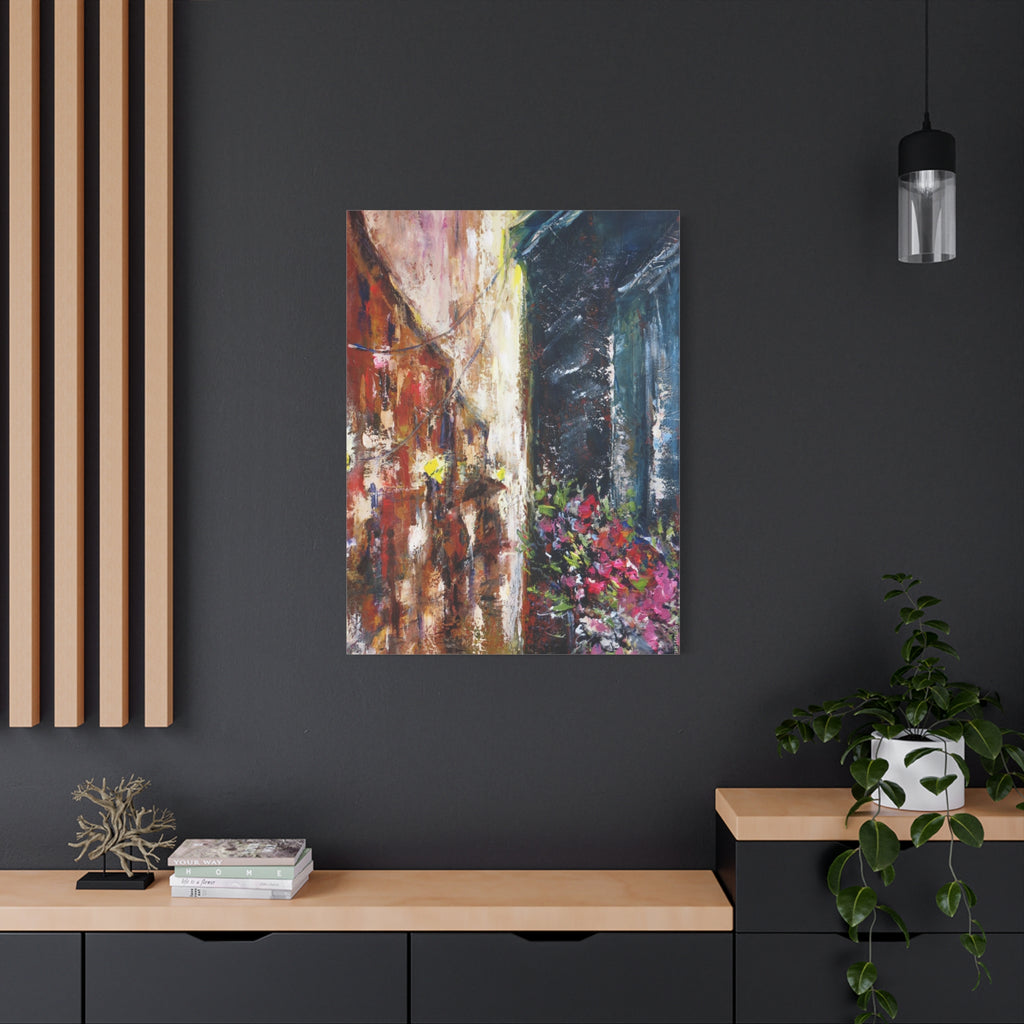 Abstract Street Floral Canvas Art – Matte Stretched Wall Painting 