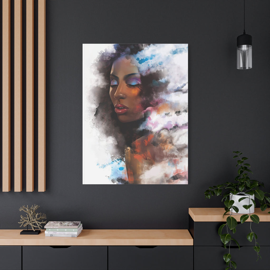 Abstract Portrait Canvas Wall Art — Colorful Afrocentric Woman Matte Stretched Canvas