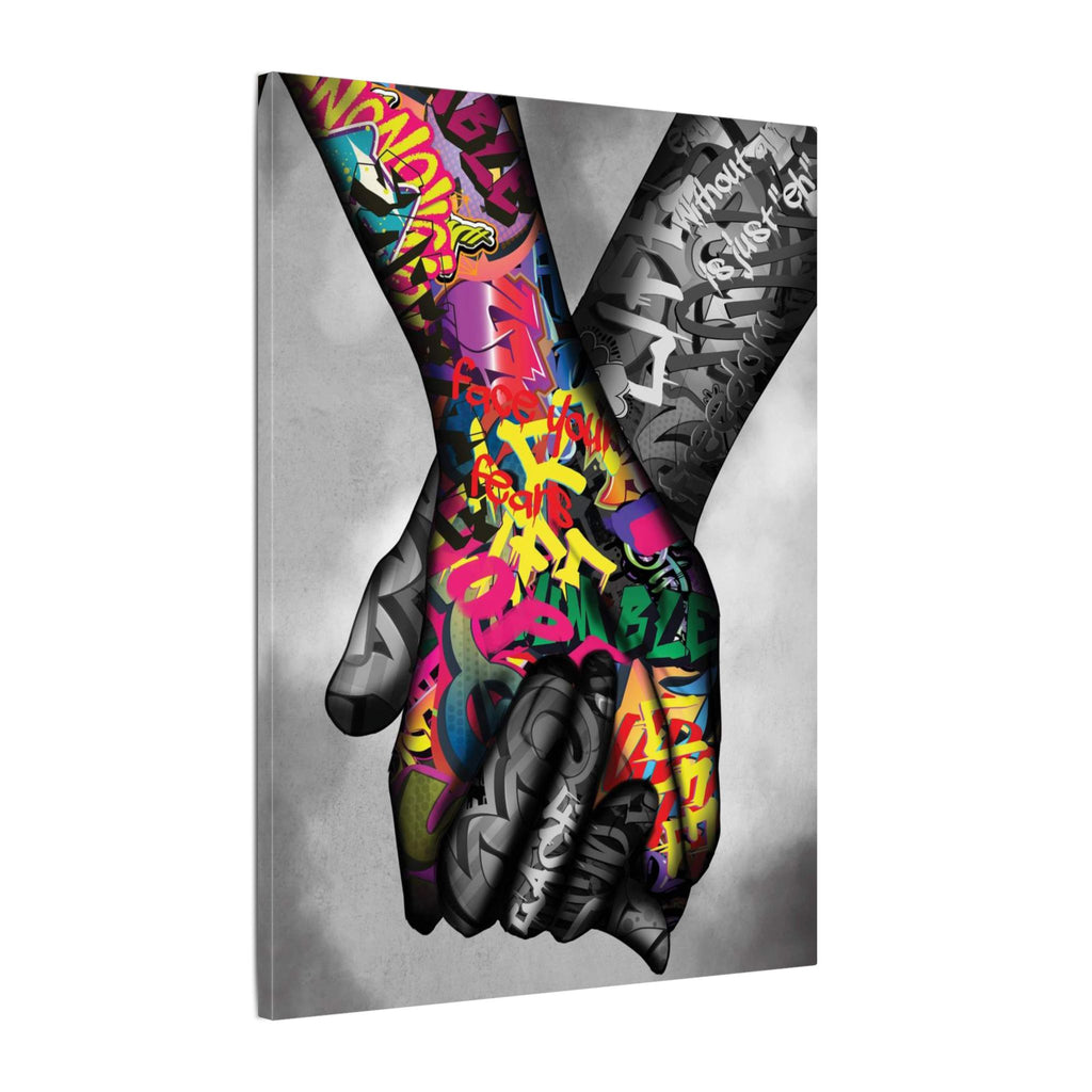 Graffiti Hands Canvas Print — Colorful Holding Hands Wall Art 