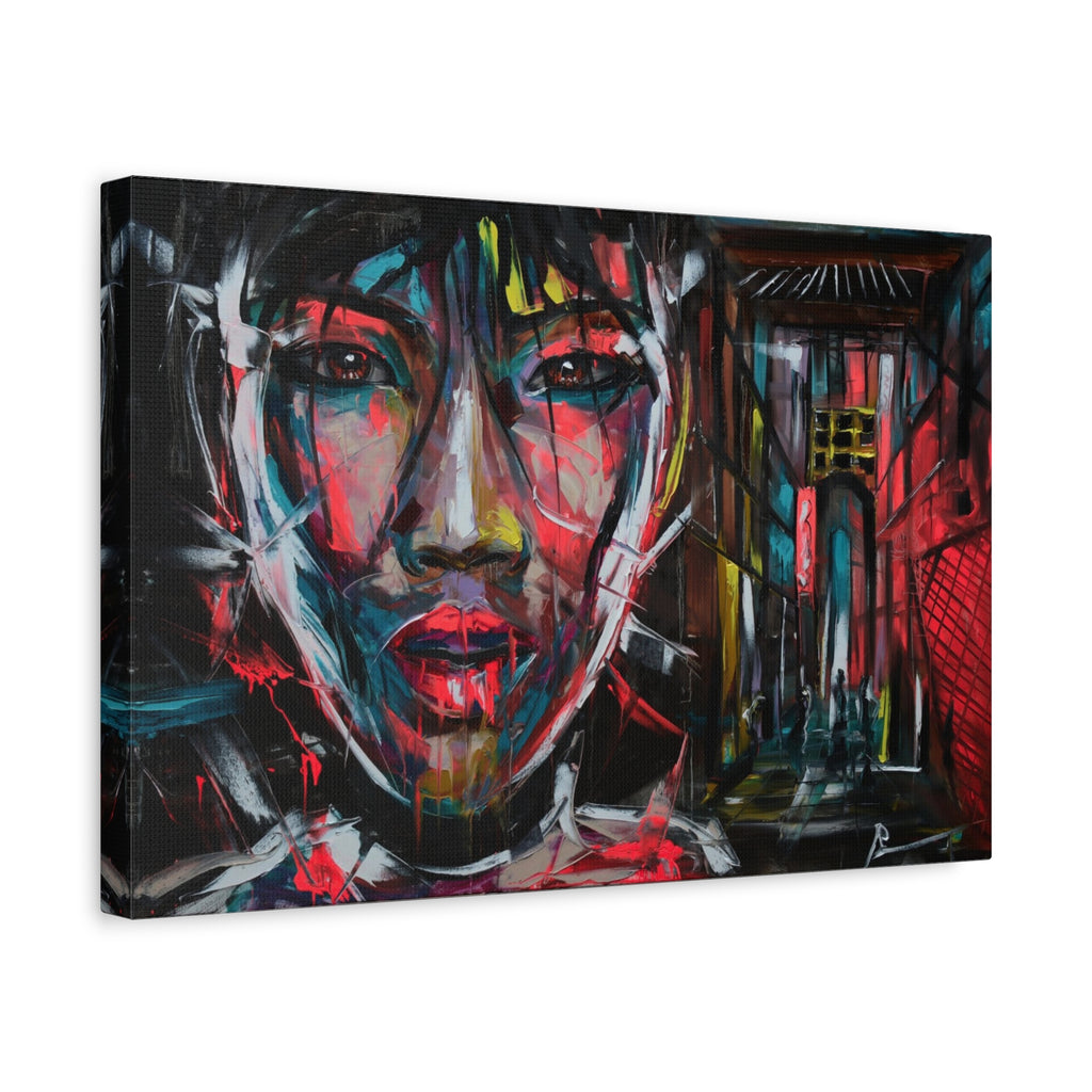 Abstract Neon Portrait Canvas — Urban Asian Street Art Matte Stretched Wall Art 