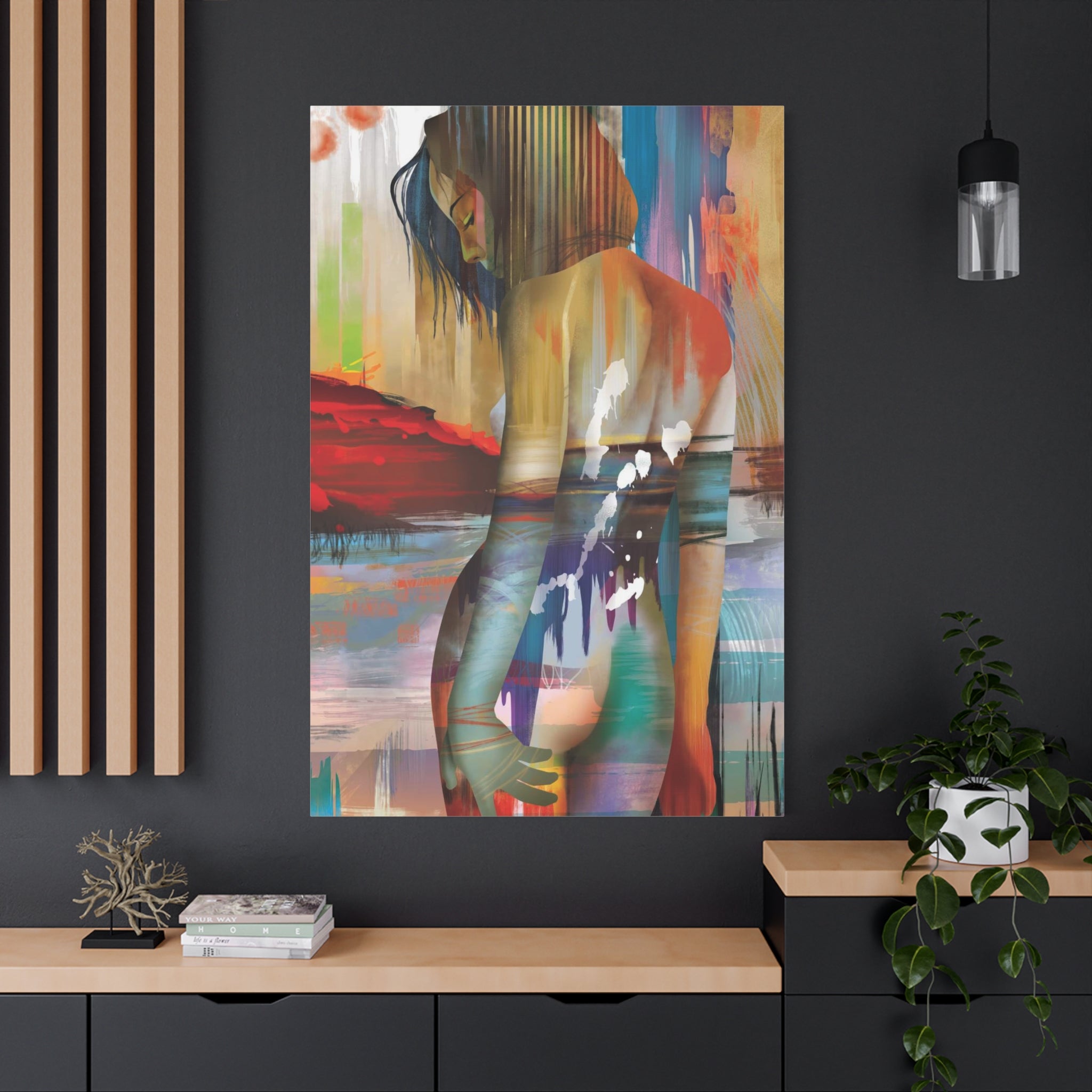 Abstract Figurative Canvas Art – Colorful Woman Matte Stretched Canvas