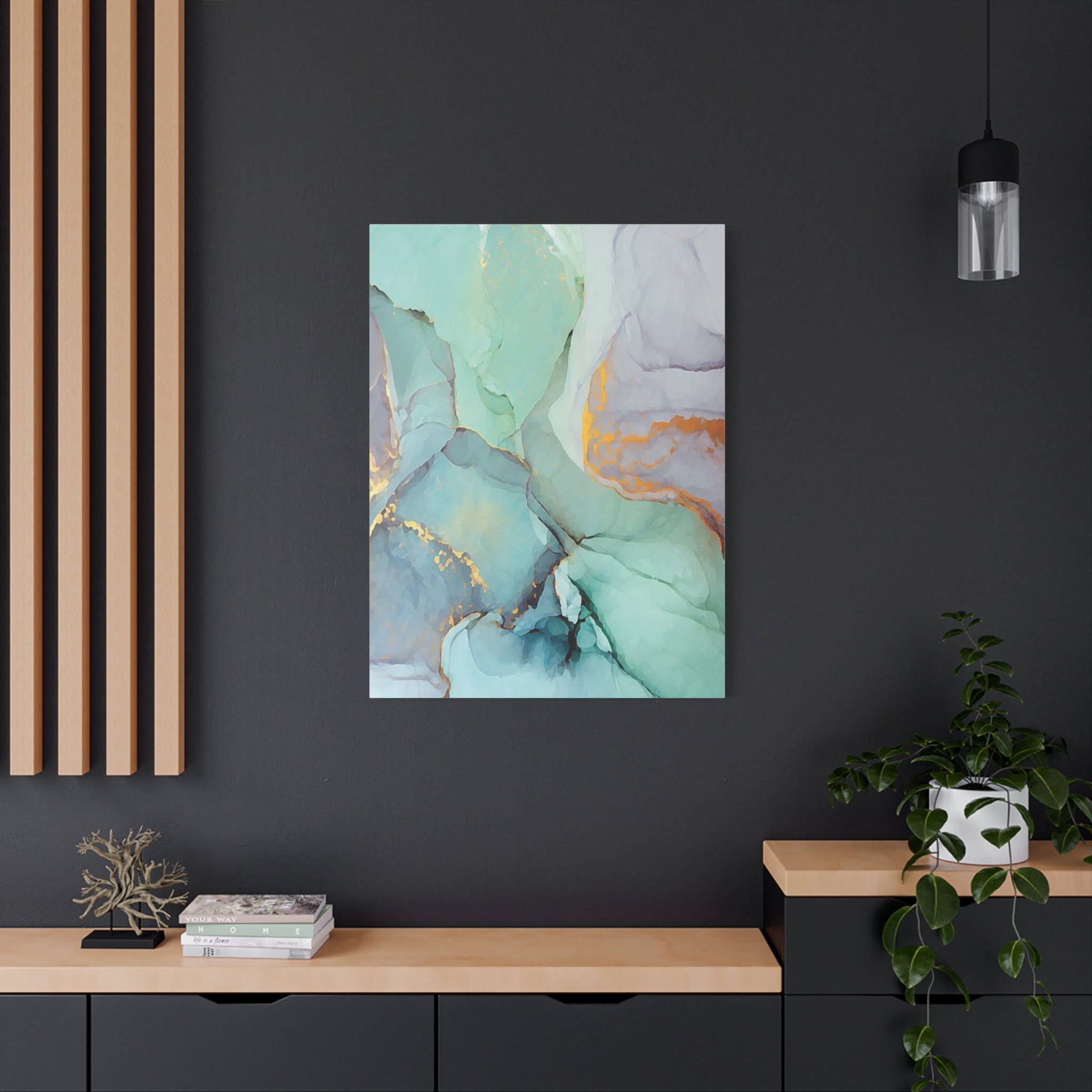 Aqua Marble Abstract Canvas Art — Matte Stretched Wall Print 