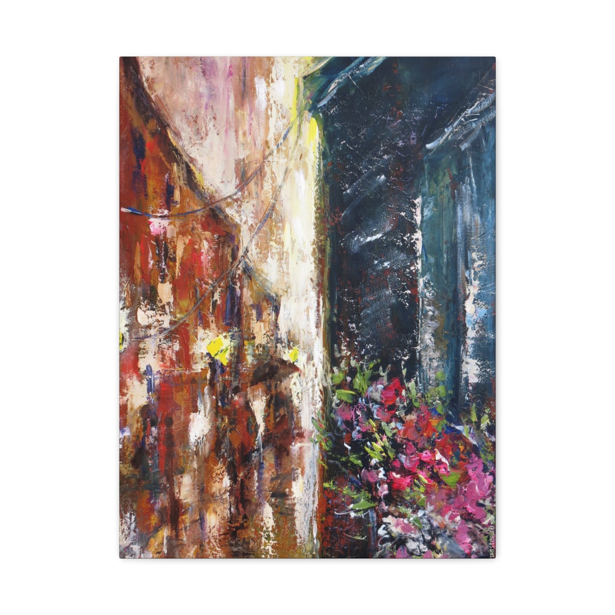 Abstract Street Floral Canvas Art – Matte Stretched Wall Painting 