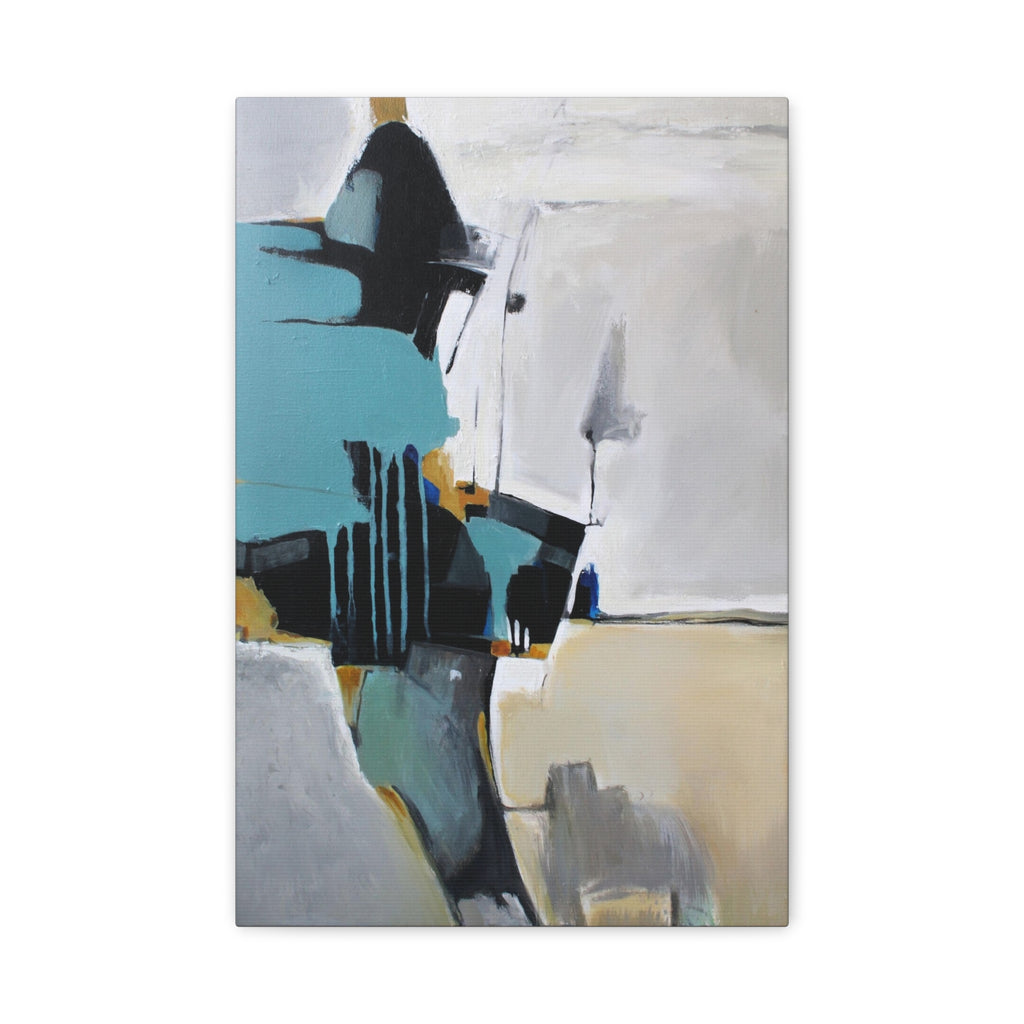 Abstract Teal & Gray Matte Canvas Print — Modern Stretched Wall Art