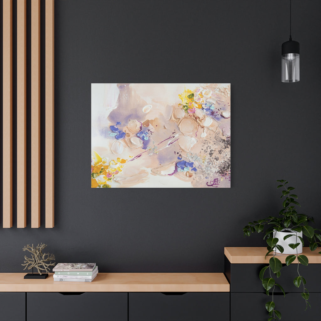 Abstract Floral Matte Canvas Wall Art — Pastel Bouquet Stretched Print 