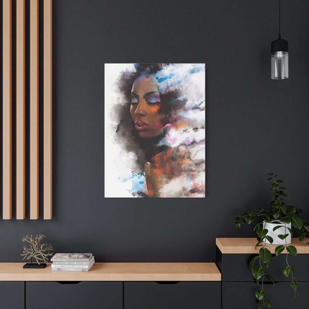 Abstract Portrait Canvas Wall Art — Colorful Afrocentric Woman Matte Stretched Canvas