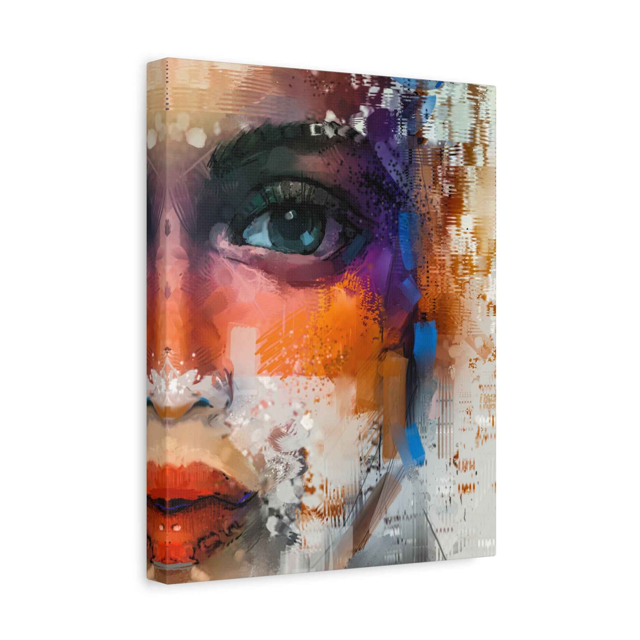 Abstract Face Canvas Wall Art – Colorful Modern Portrait Painting for Living Room Decor