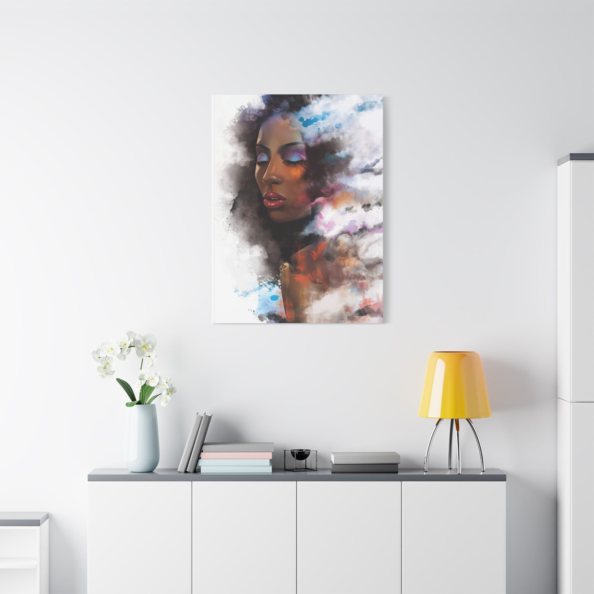 Abstract Portrait Canvas Wall Art — Colorful Afrocentric Woman Matte Stretched Canvas