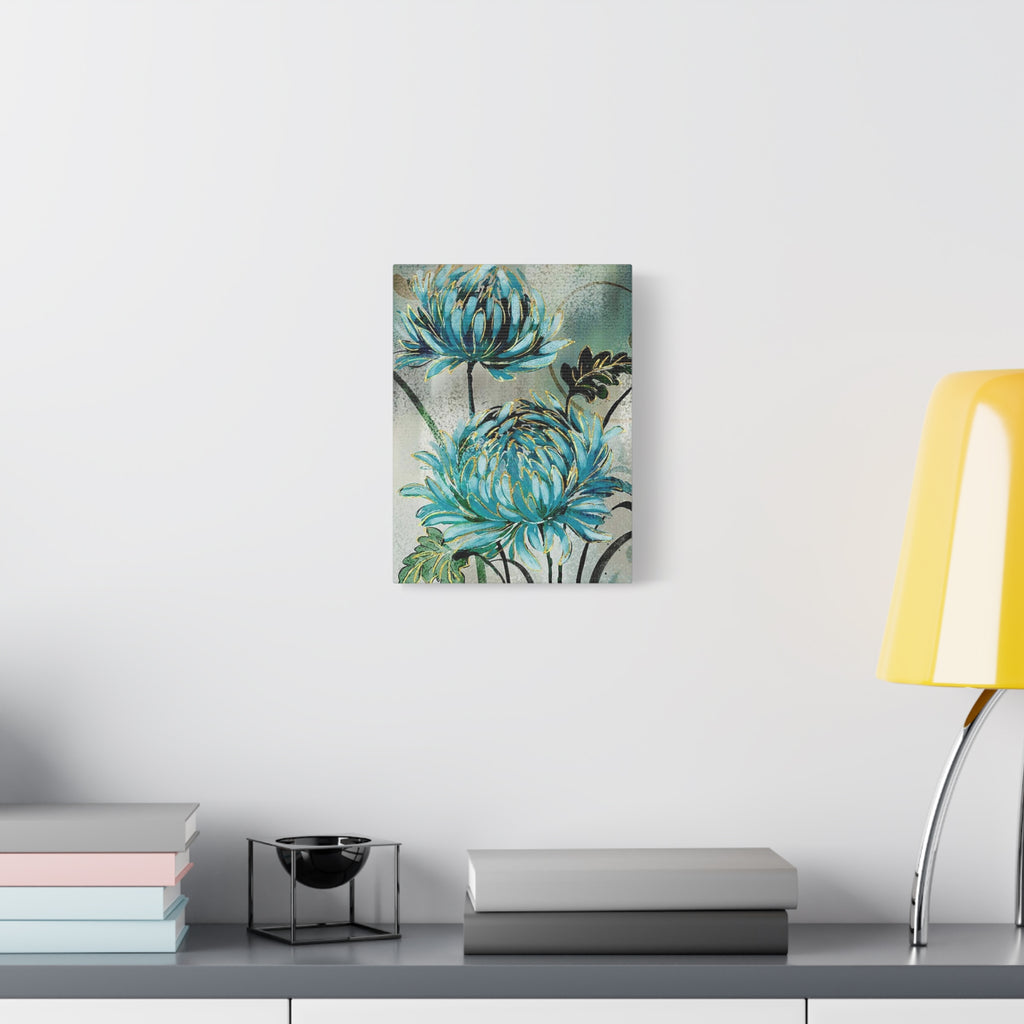 Blue Chrysanthemum Canvas Wall Art – Matte Stretched Floral Print