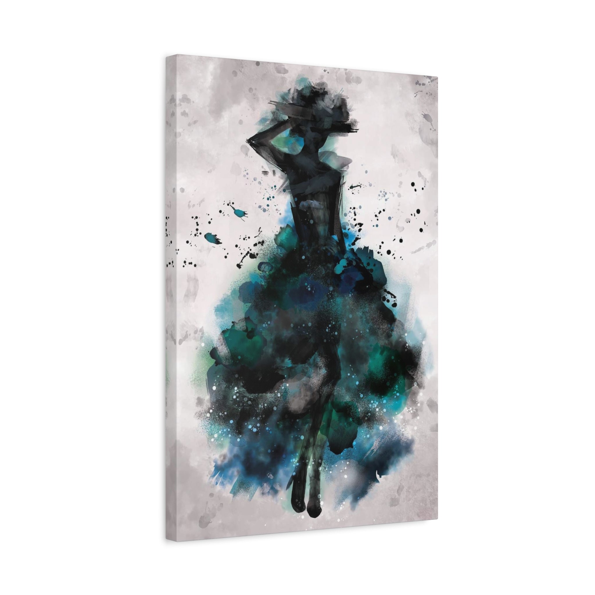 Teal Watercolor Ballerina Matte Canvas Print 