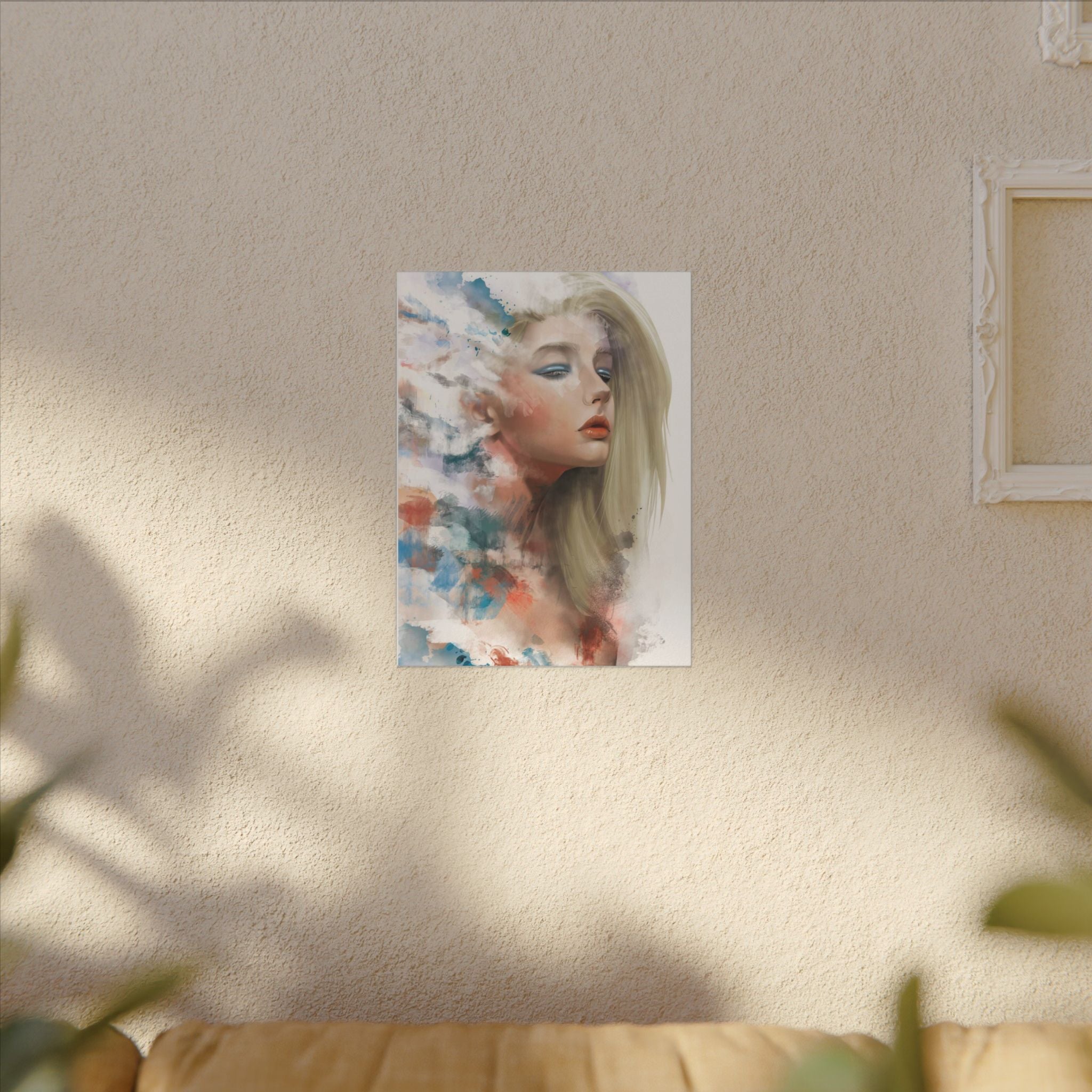 Watercolor Portrait Canvas — Dreamy Female Face Wall Art, Matte Stretched Print