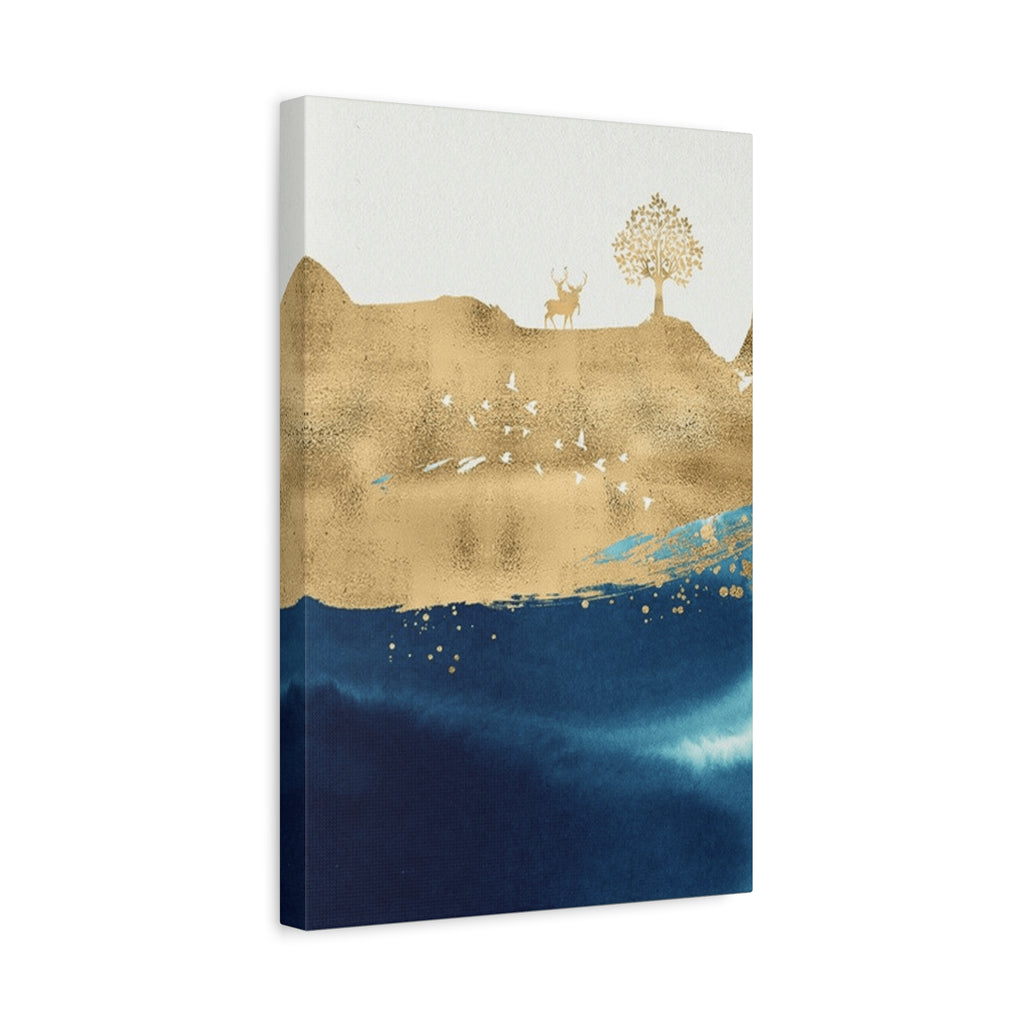 Canvas Wall Art - Gold & Navy Abstract Landscape with Deer
