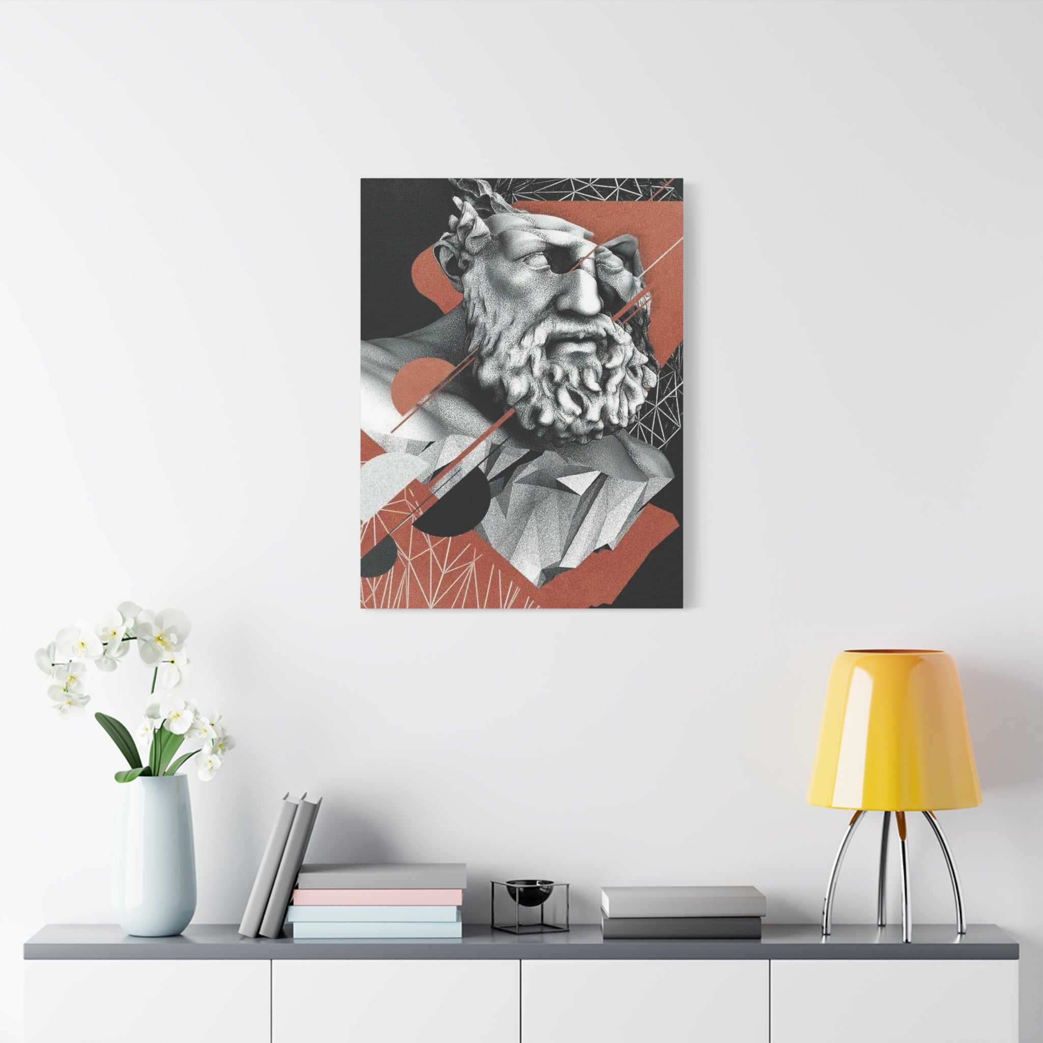 Classical Bust Abstract Matte Canvas Wall Art — Geometric Greek Sculpture Print 