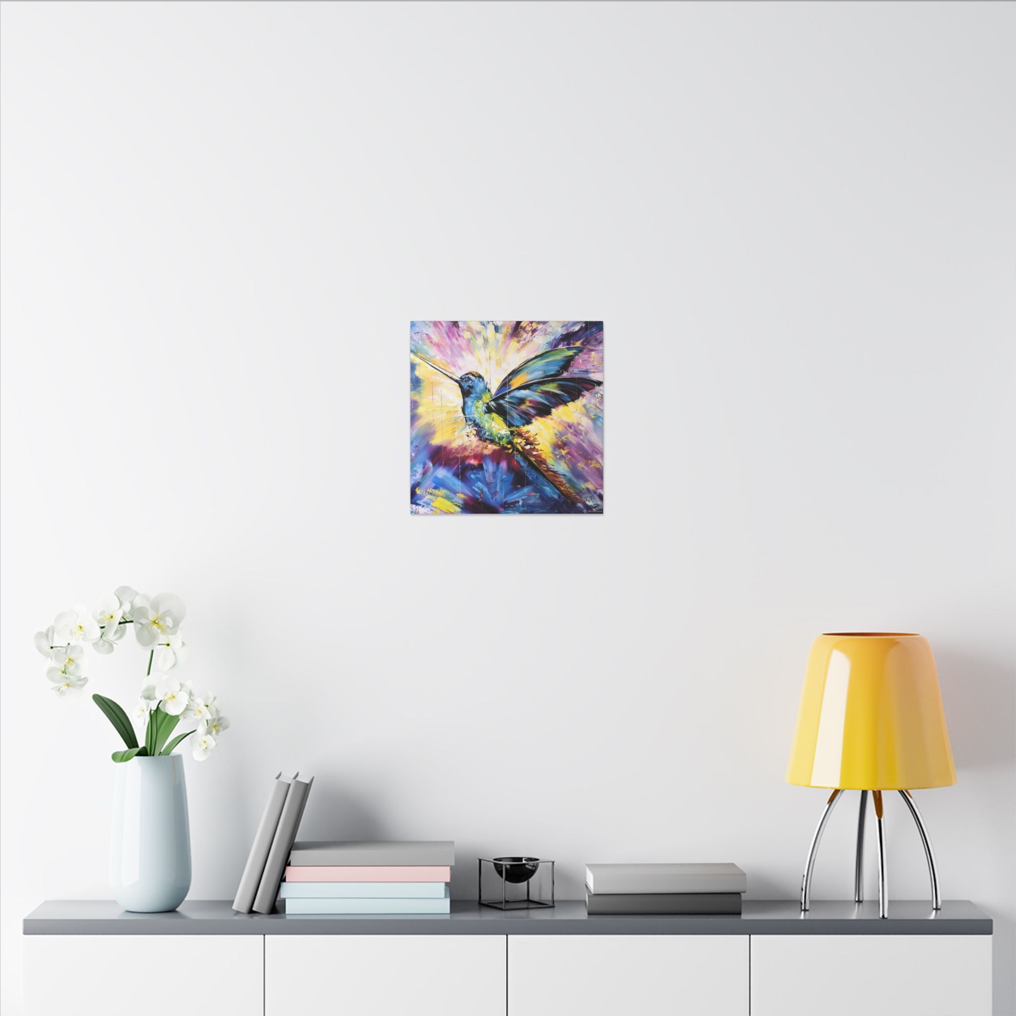 Vibrant Hummingbird Canvas Art — Colorful Abstract Bird Wall Decor (Matte Stretched) 