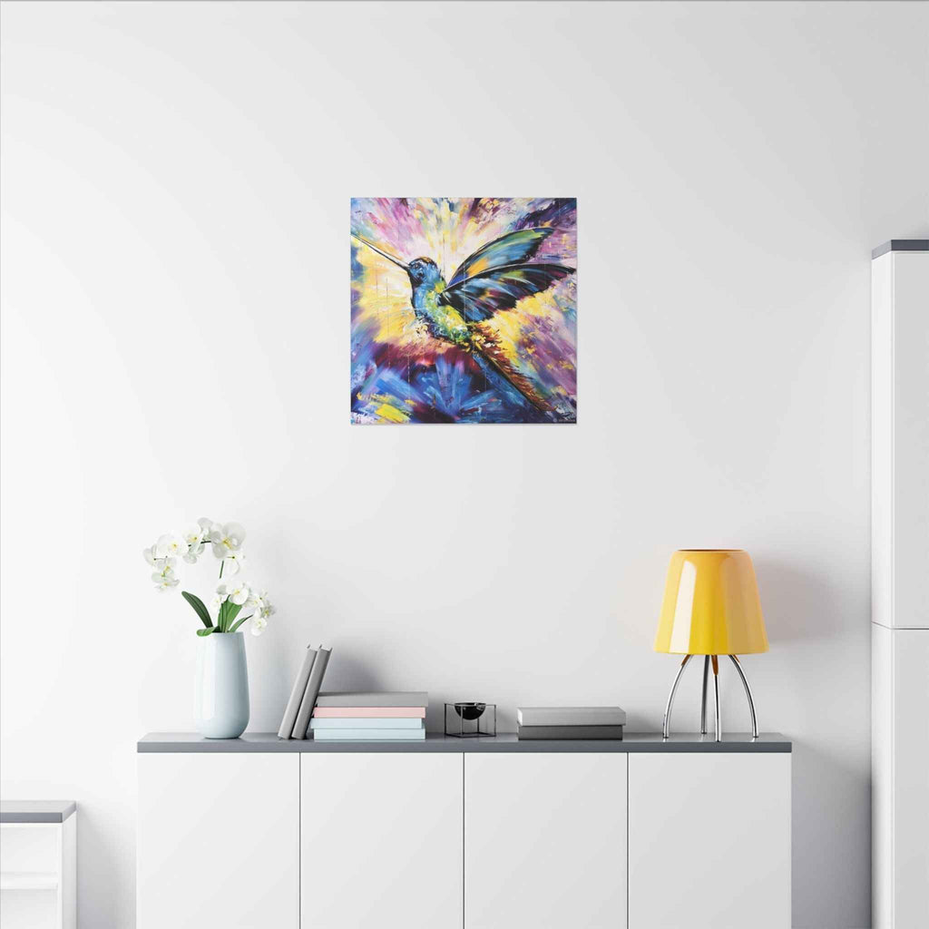 Vibrant Hummingbird Canvas Art - Colorful Abstract Bird Wall Decor (Matte Stretched) - TheKaraHan