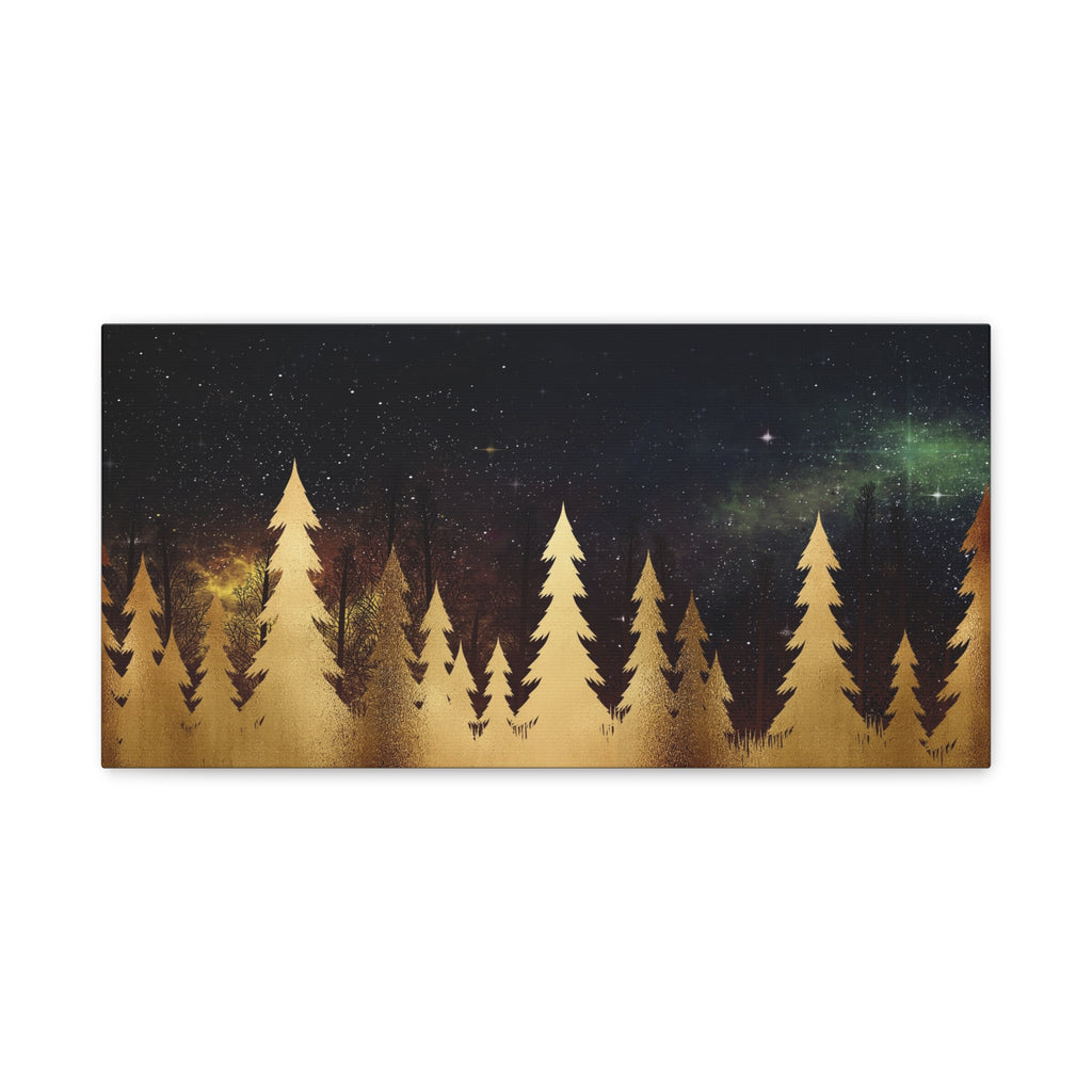 Forest Night Sky Matte Canvas Wall Art — Stretched Pine Silhouette Print