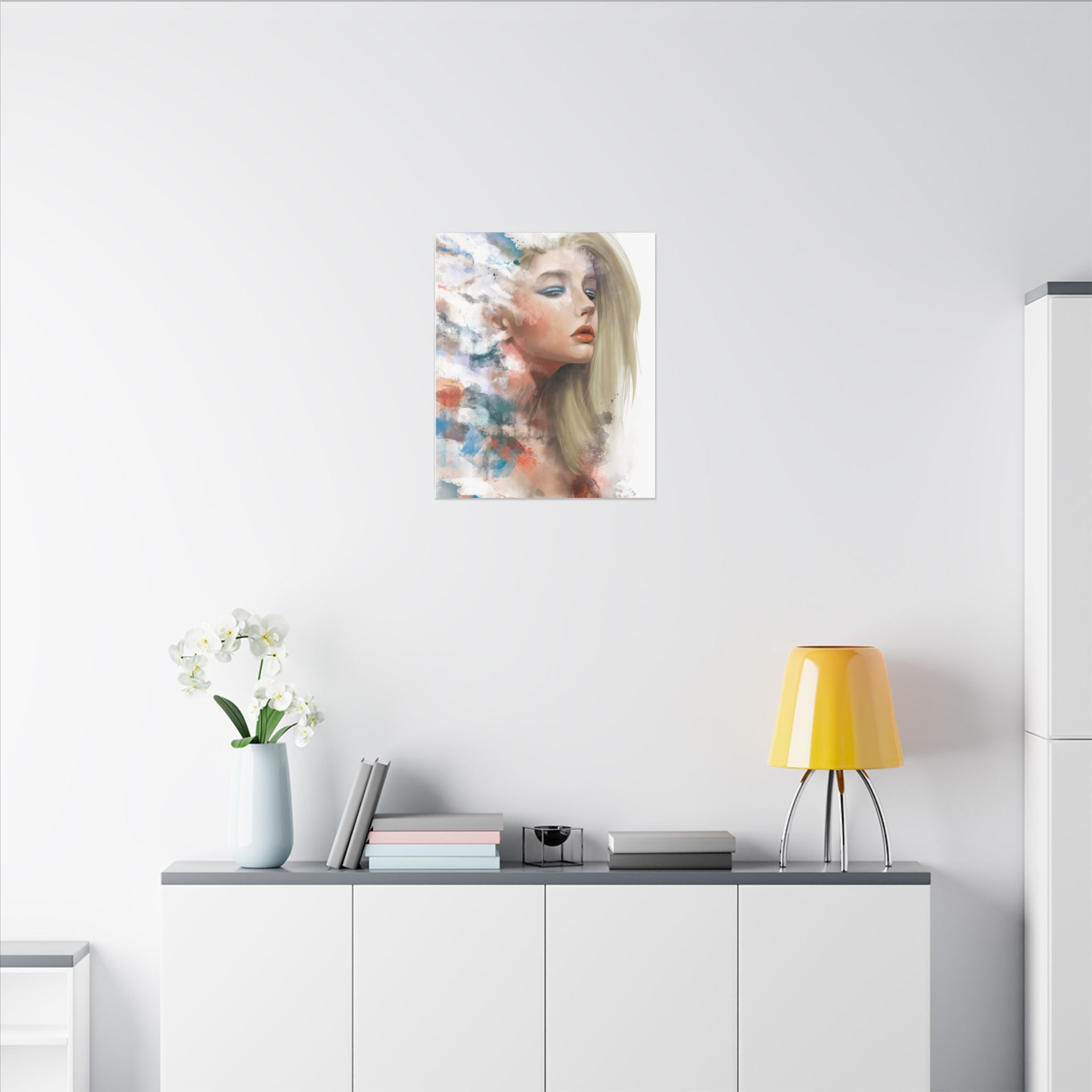 Watercolor Portrait Canvas — Dreamy Female Face Wall Art, Matte Stretched Print