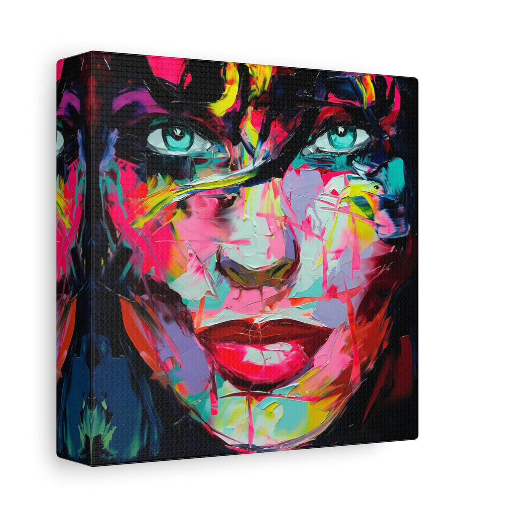 Colorful Abstract Portrait Canvas Print — Neon Female Face Matte Stretched Wall Art