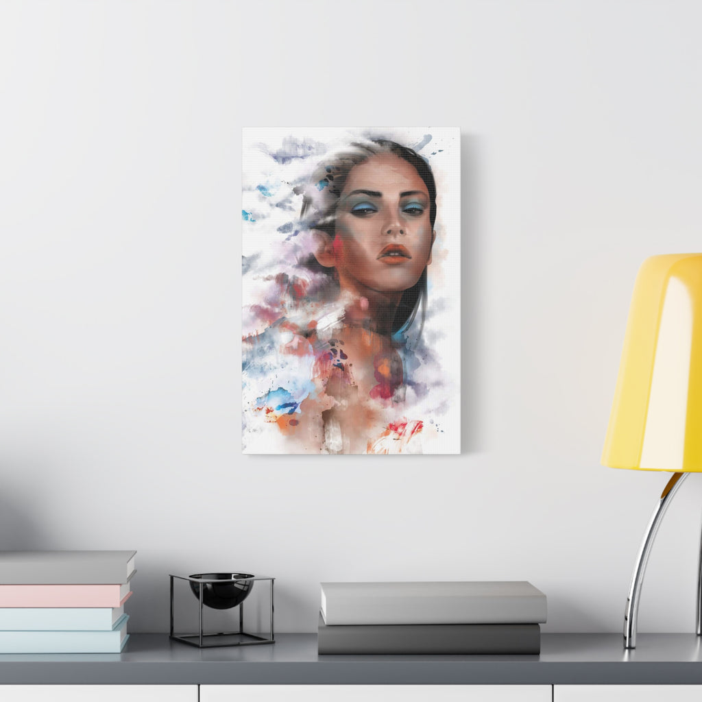 Watercolor Portrait Canvas Print — Ethereal Female Face Matte Stretched Art