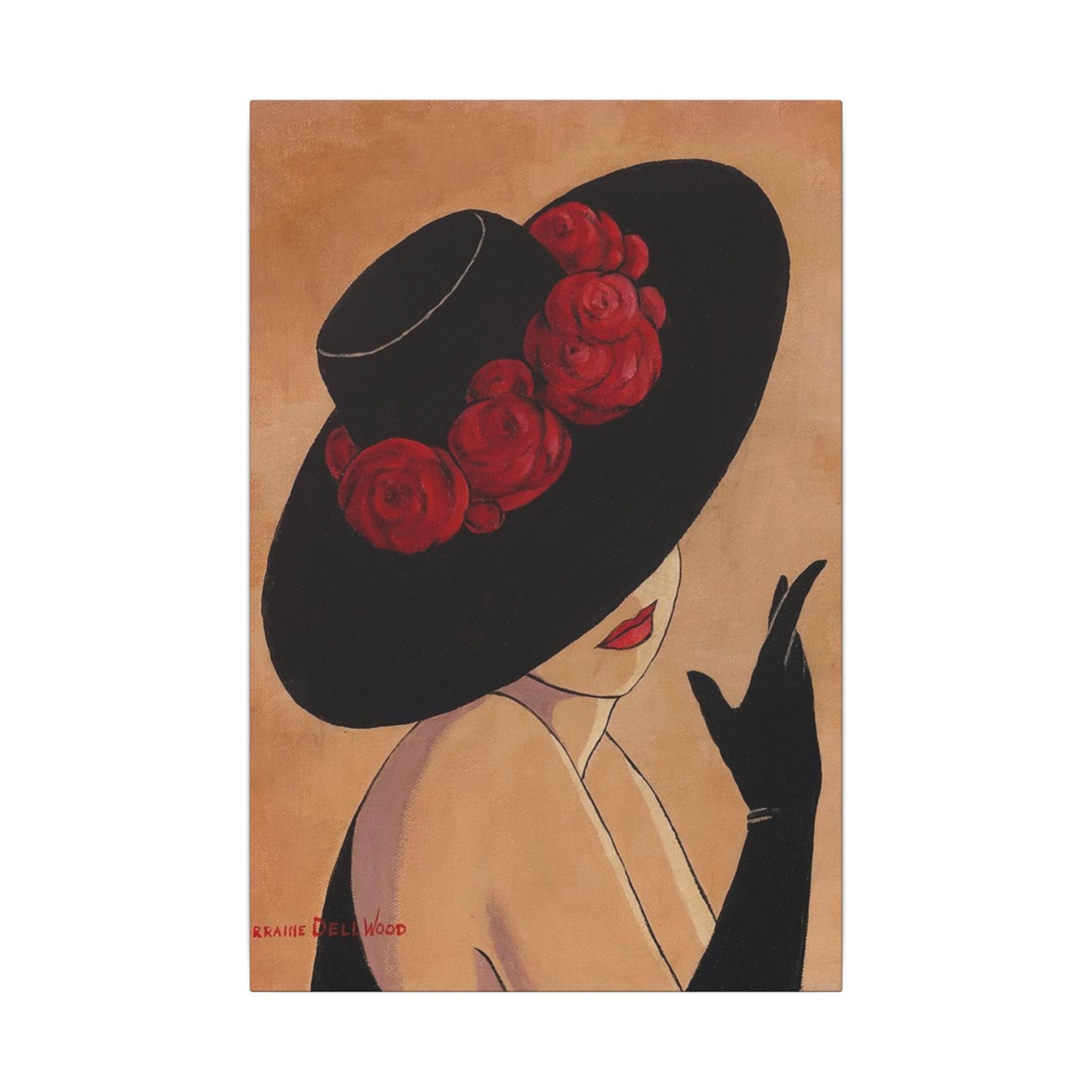 Elegant Lady in Black Hat Canvas Wall Art — Vintage Fashion Portrait 
