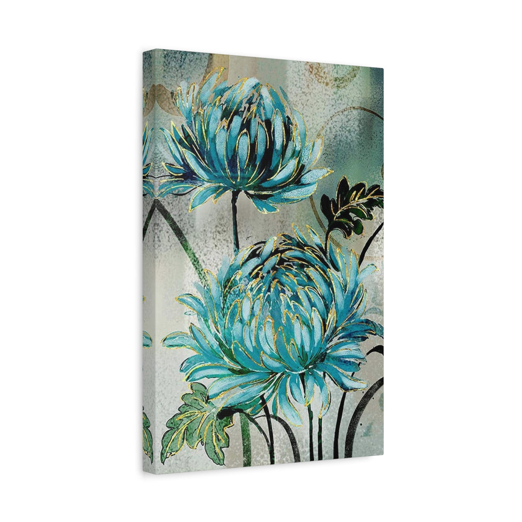 Blue Chrysanthemum Canvas Wall Art – Matte Stretched Floral Print