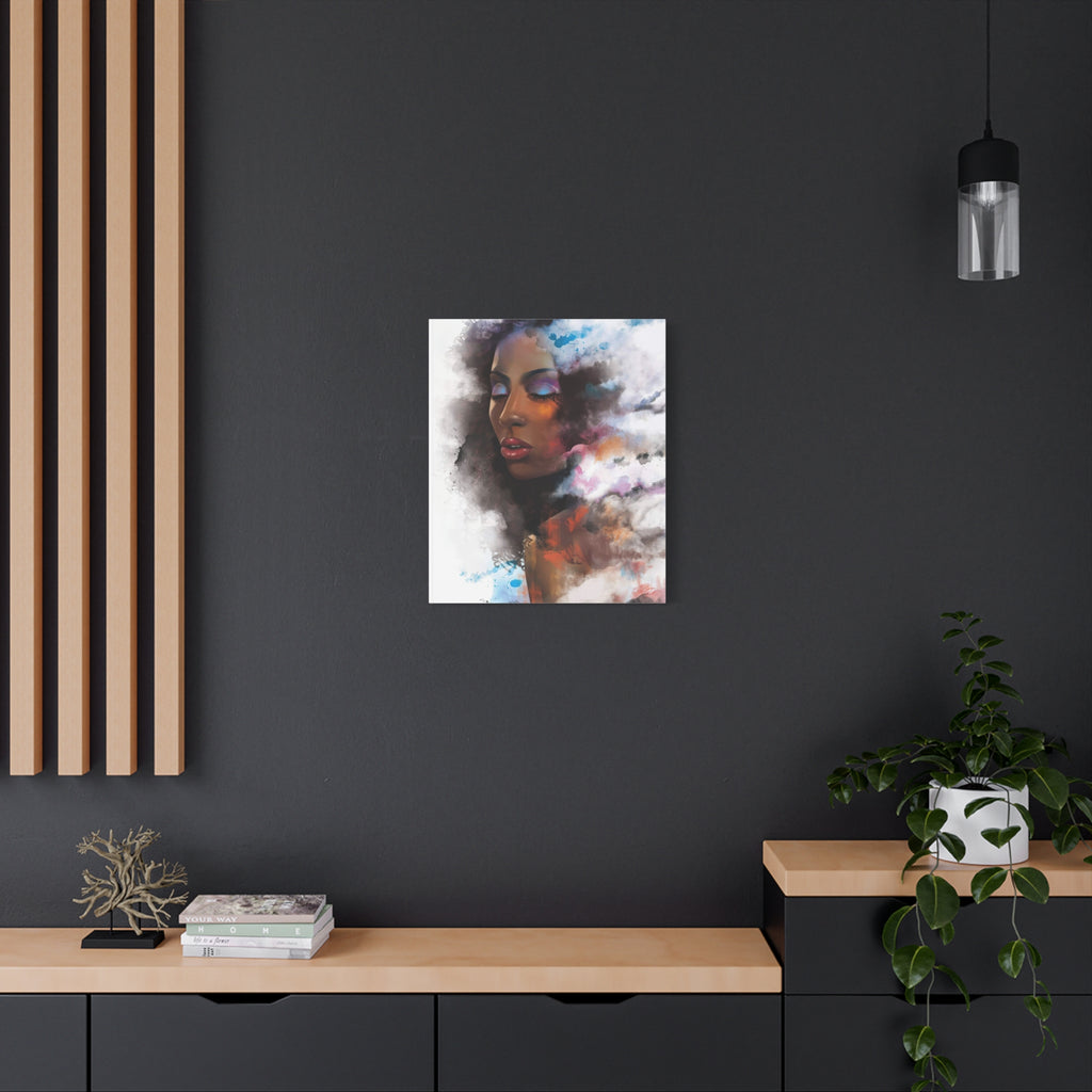 Abstract Portrait Canvas Wall Art — Colorful Afrocentric Woman Matte Stretched Canvas