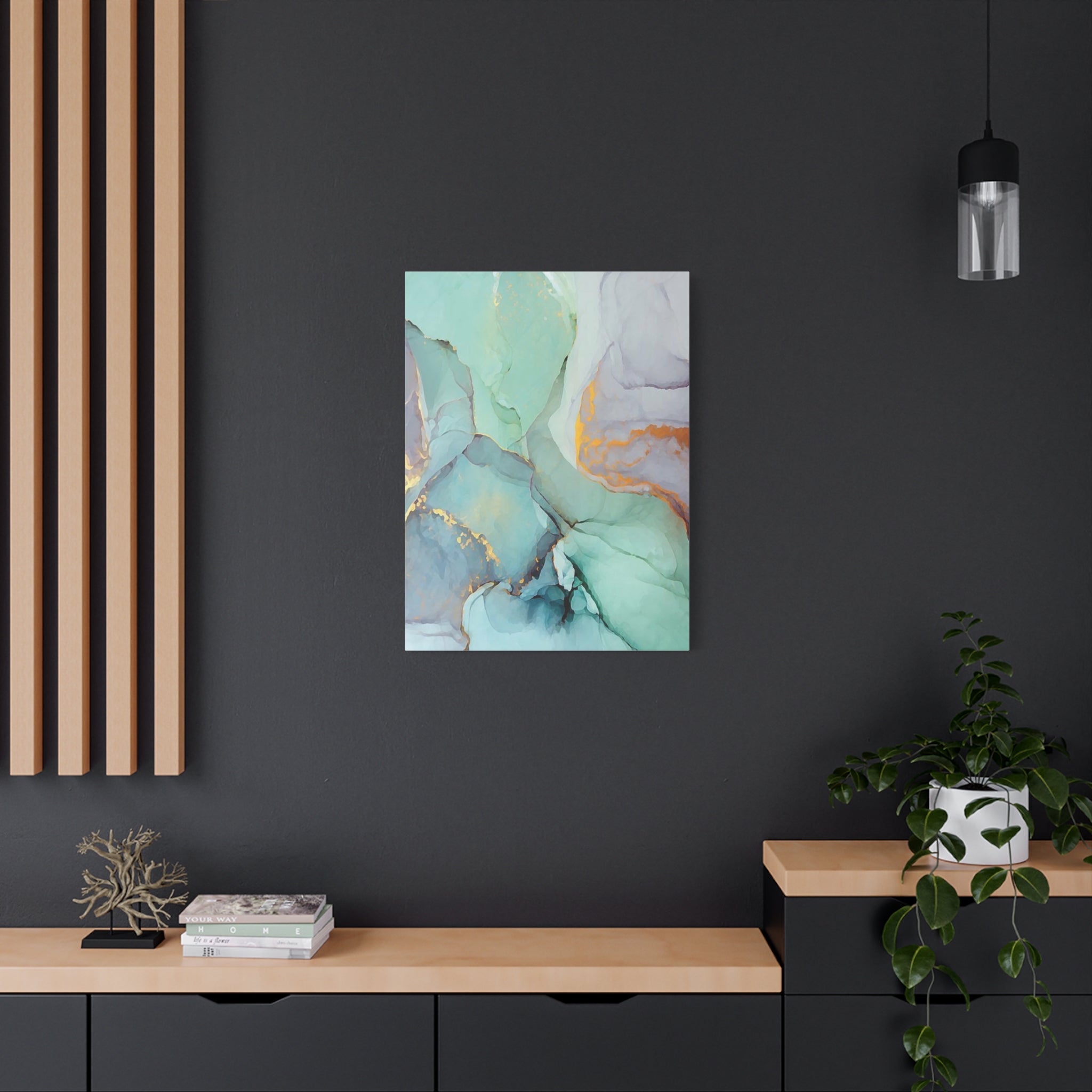 Aqua Marble Abstract Canvas Art — Matte Stretched Wall Print 