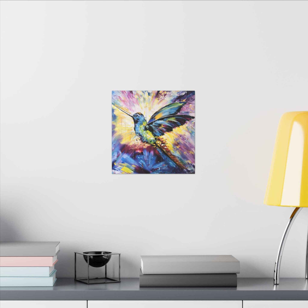 Vibrant Hummingbird Canvas Art - Colorful Abstract Bird Wall Decor (Matte Stretched) - TheKaraHan