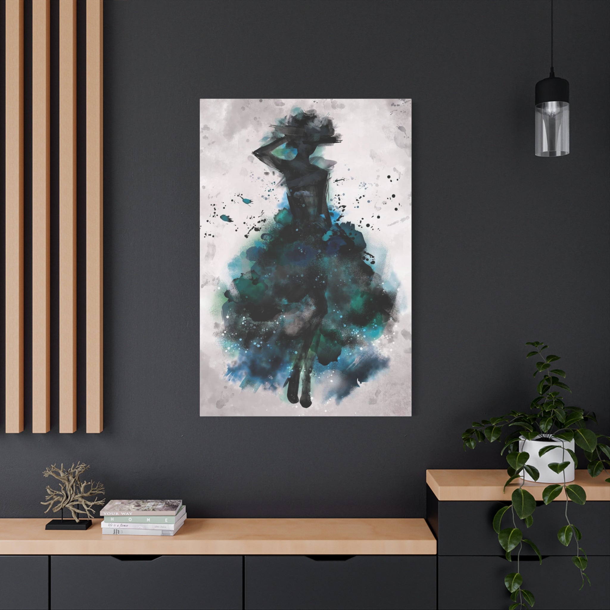 Teal Watercolor Ballerina Matte Canvas Print 