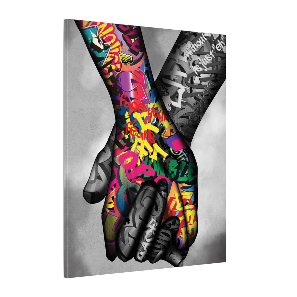 Graffiti Hands Canvas Print — Colorful Holding Hands Wall Art 