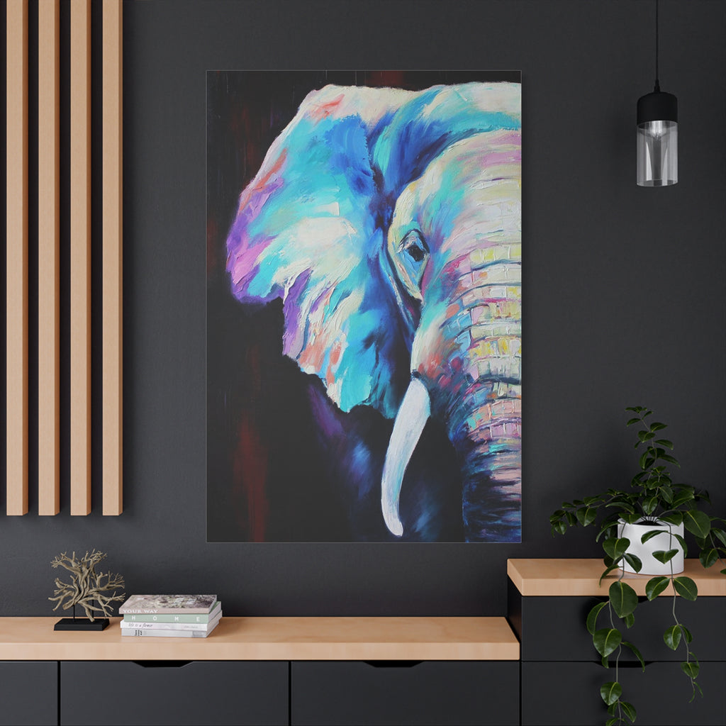 Vibrant Colorful Elephant Matte Stretched Canvas Wall Art