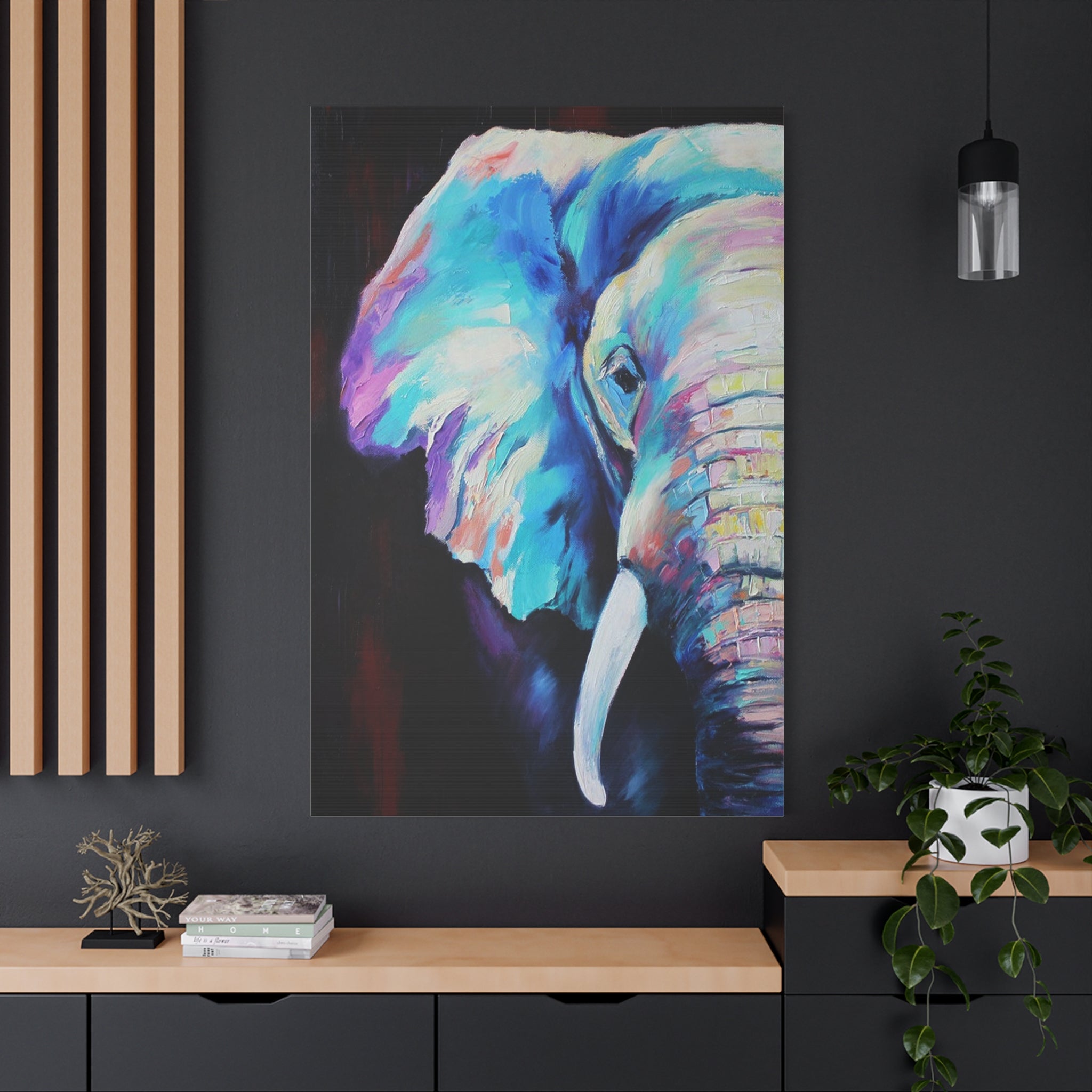 Vibrant Colorful Elephant Matte Stretched Canvas Wall Art