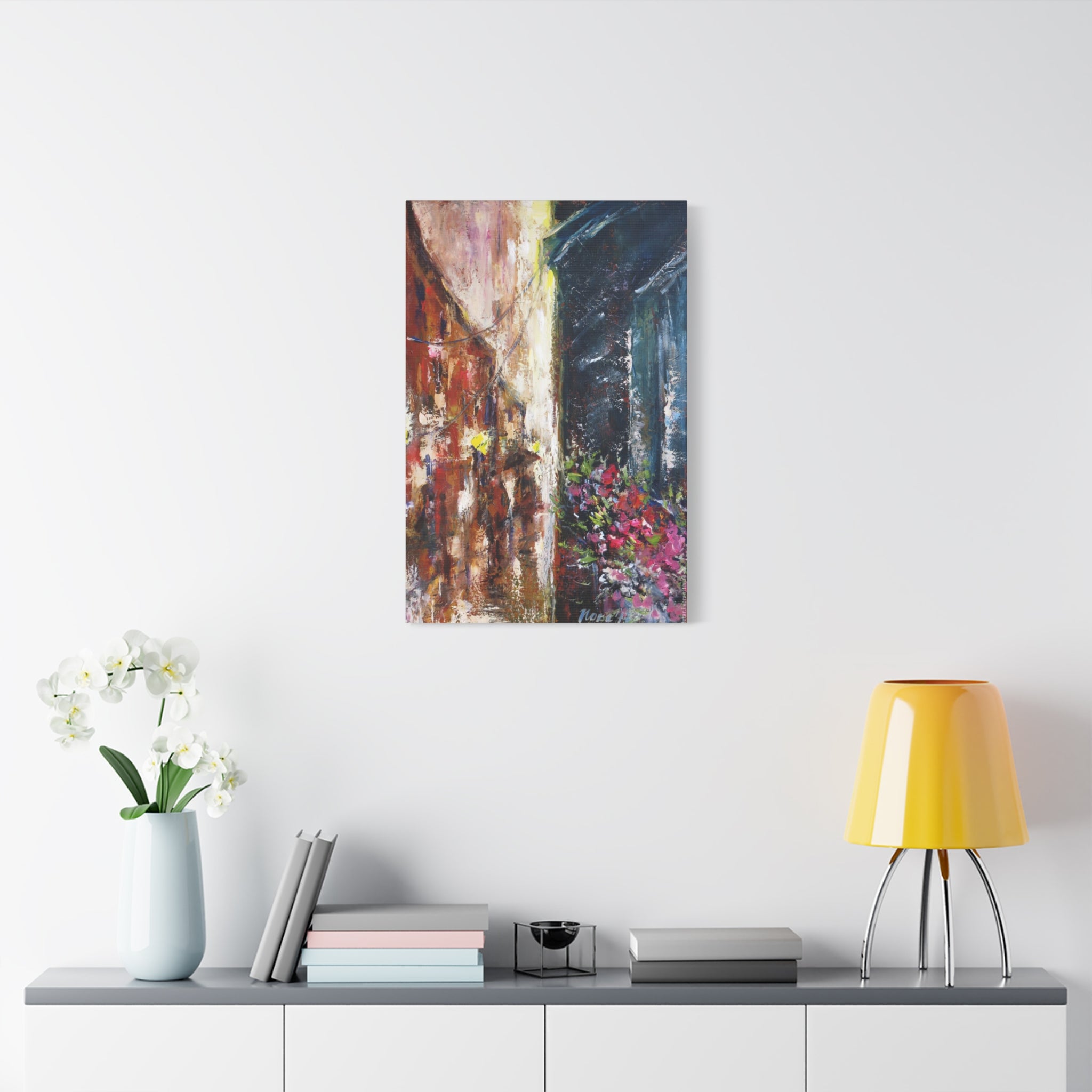 Abstract Street Floral Canvas Art – Matte Stretched Wall Painting 